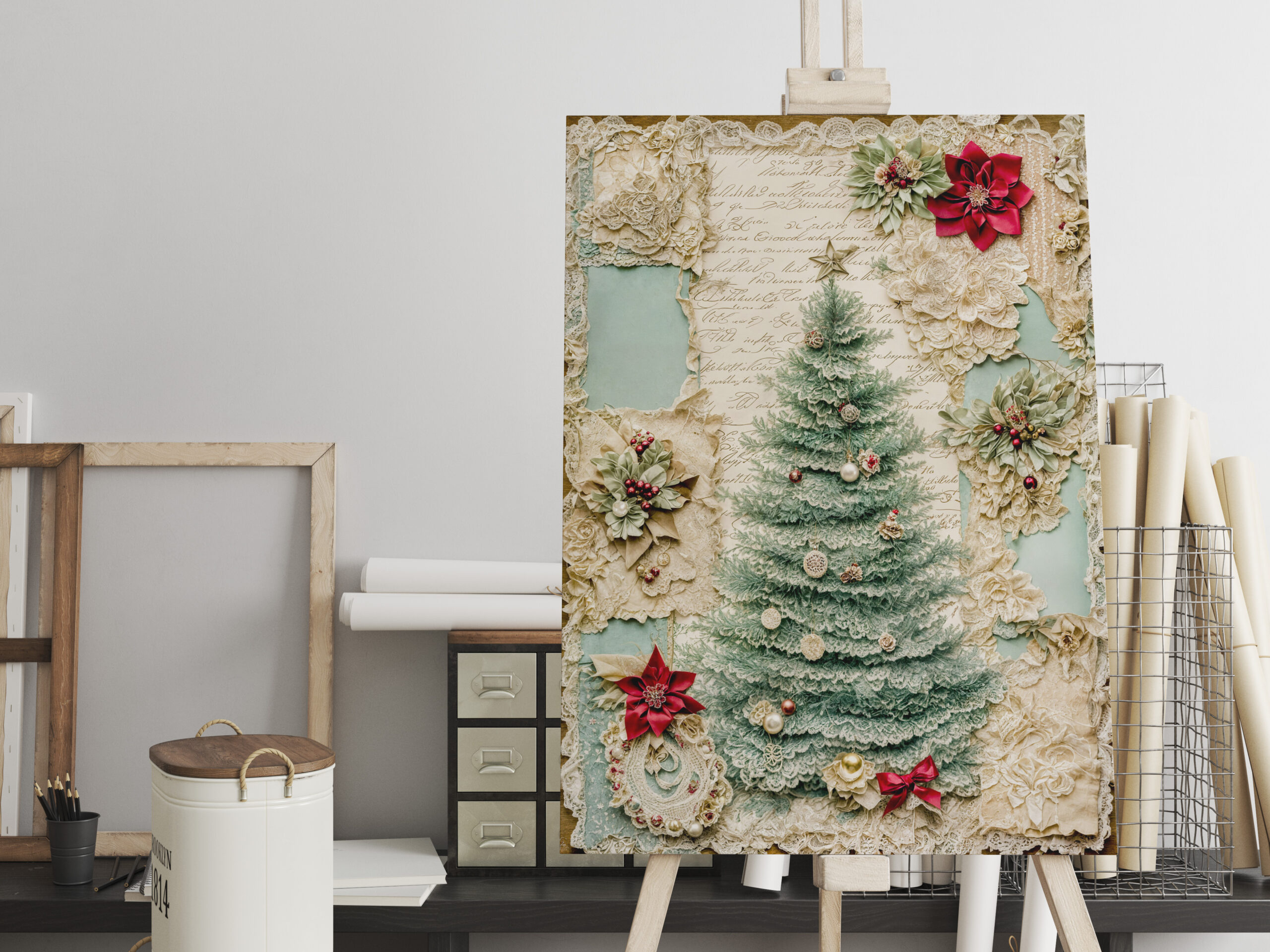 raxxa Canva: Shabby chic Christmas Tree with Decorations