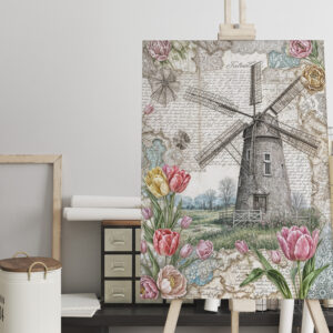 raxxa Canva: Windmill with Pink Tulips