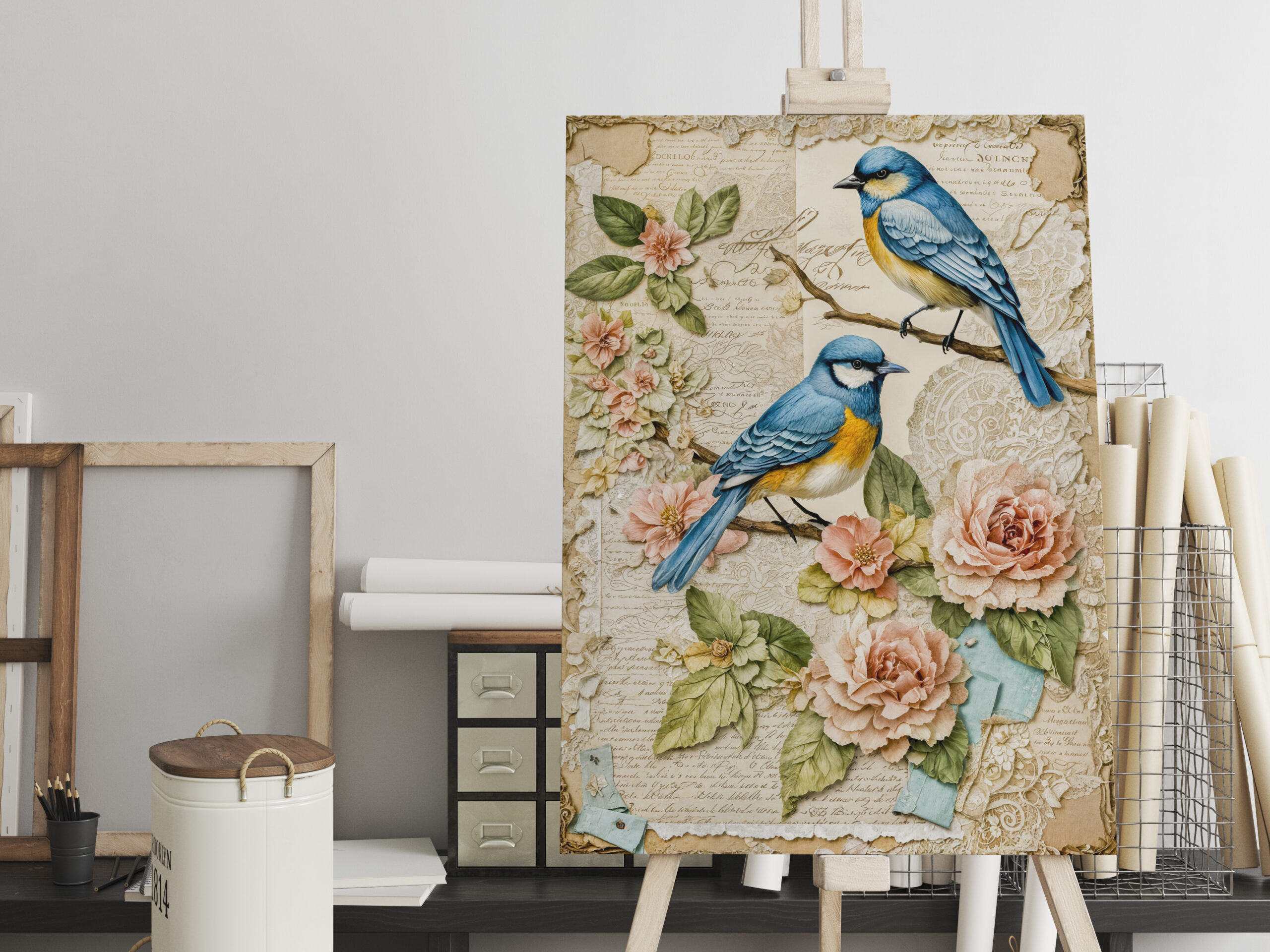 raxxa Canva: Bluebirds with Roses