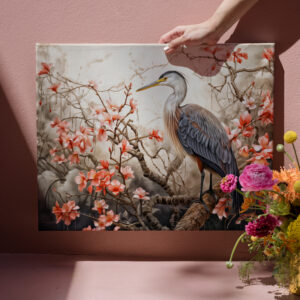 raxxa Canva: Heron in red foliage pond illustration