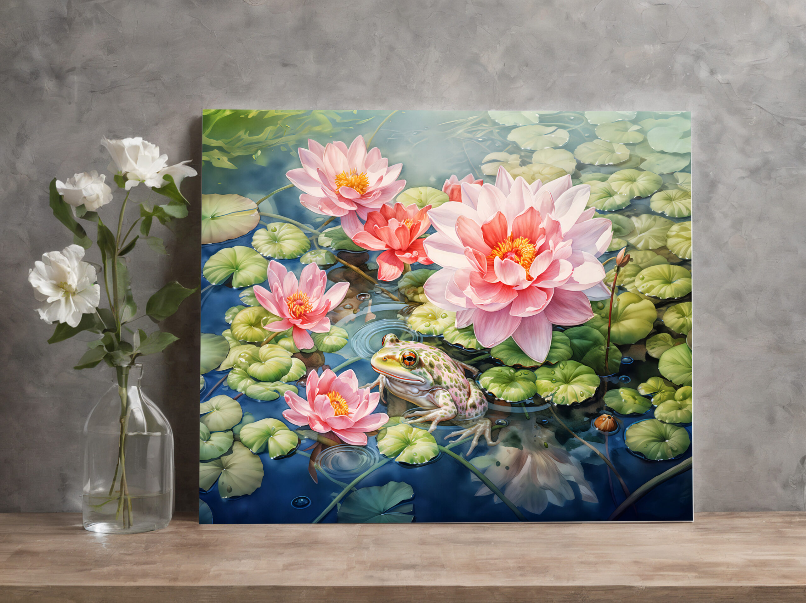raxxa Canva: Frog sitting among blooming water lilies – Bild 2