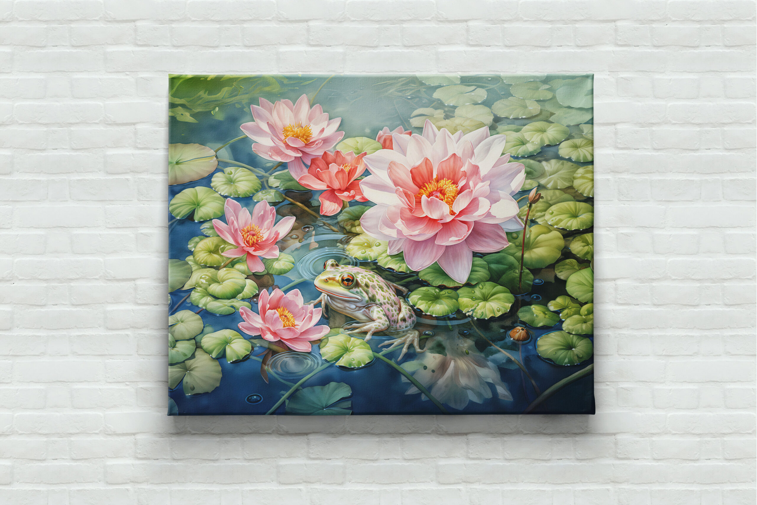 raxxa Canva: Frog sitting among blooming water lilies – Bild 3