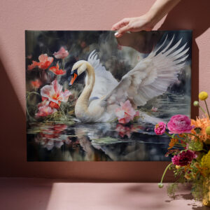 raxxa Canva: Swan in lotus pond with soft colors