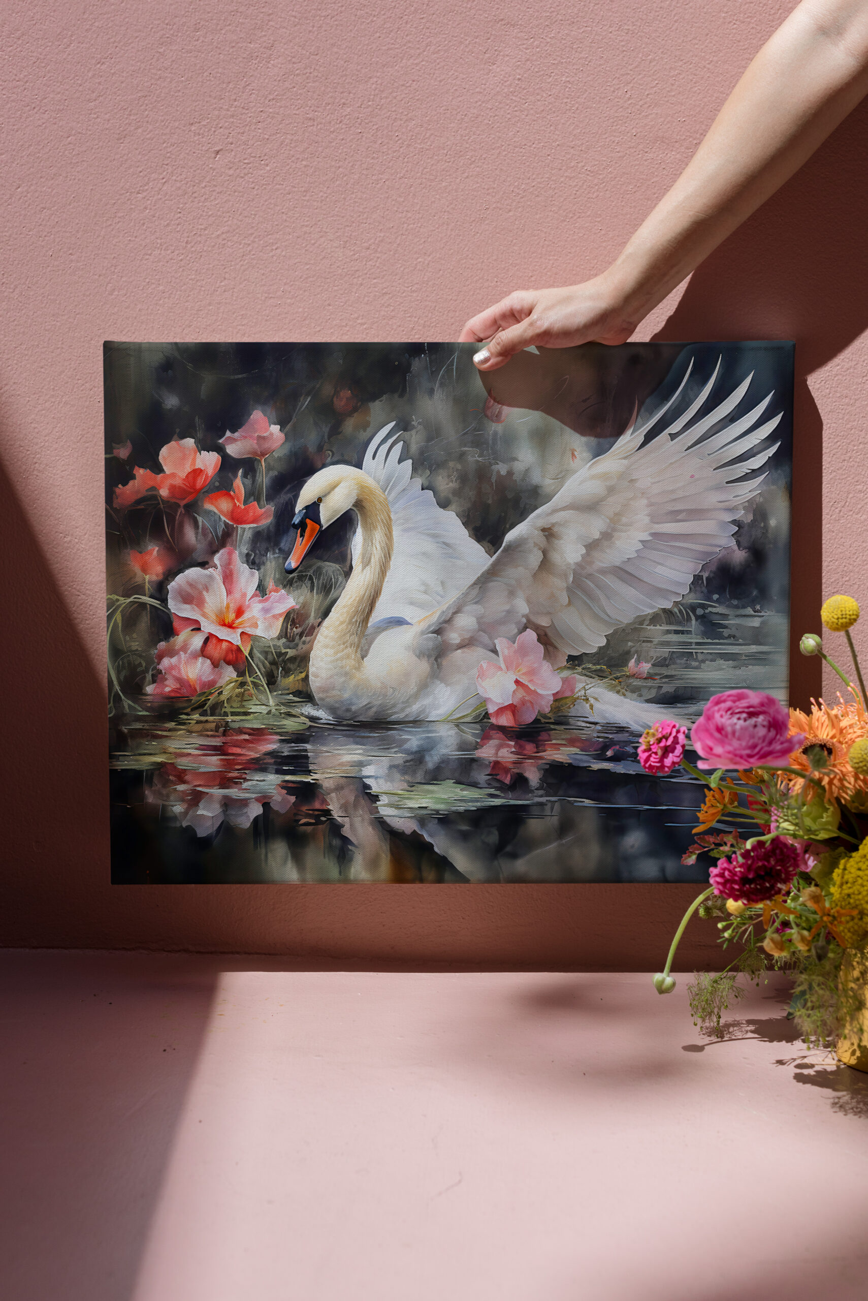 raxxa Canva: Swan in lotus pond with soft colors