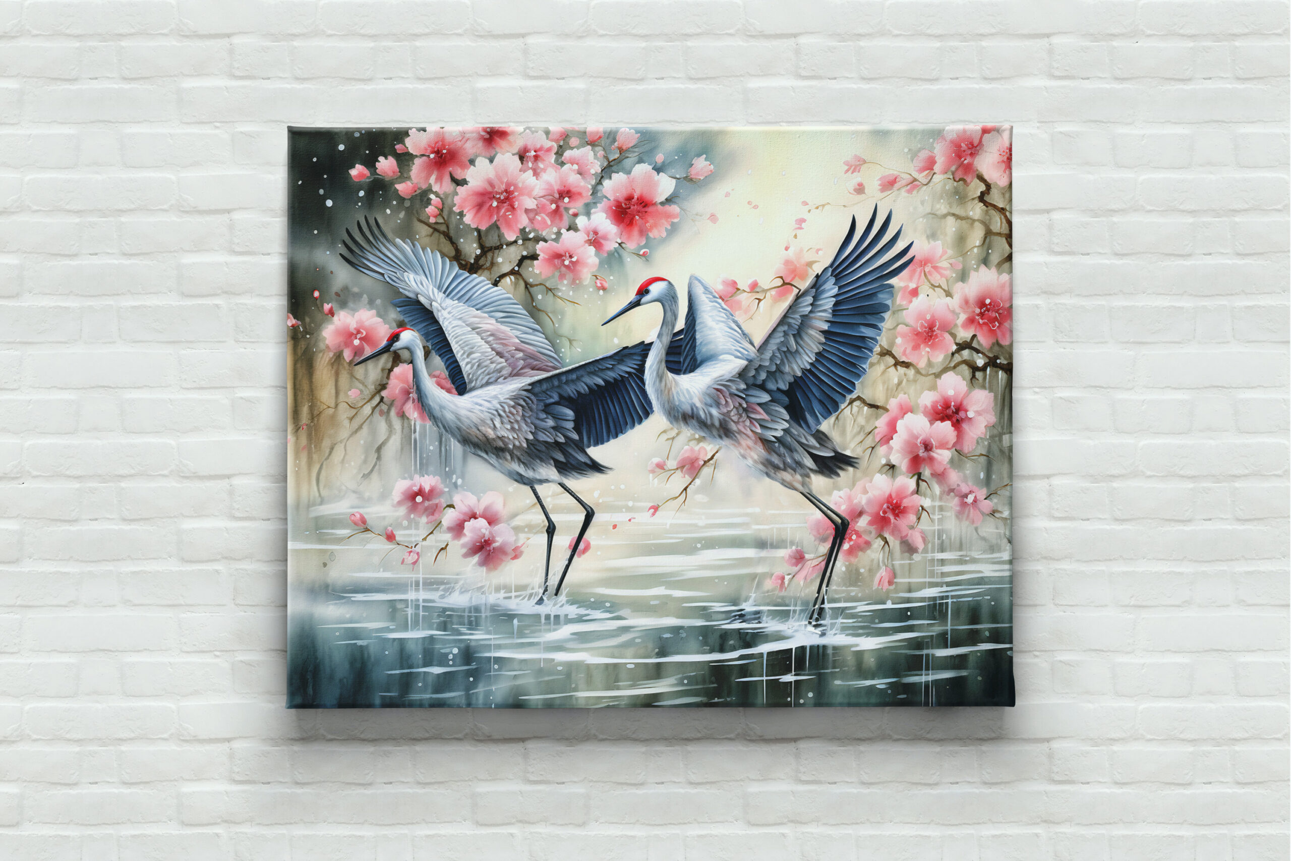 raxxa Canva: Cranes in water with floral reflections - immagine 3