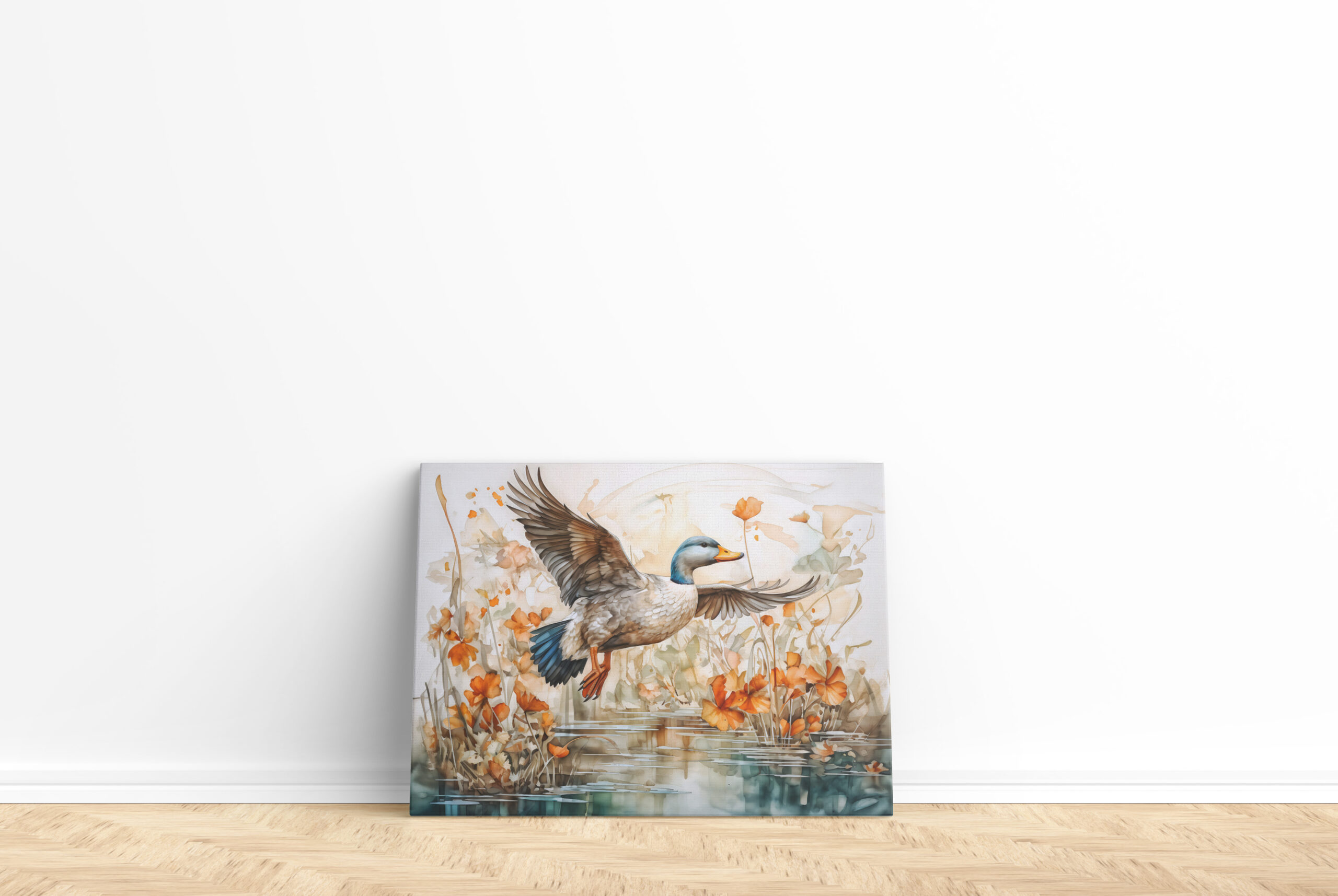 raxxa Canva: Mallard flying above pond with flowers – Image 2