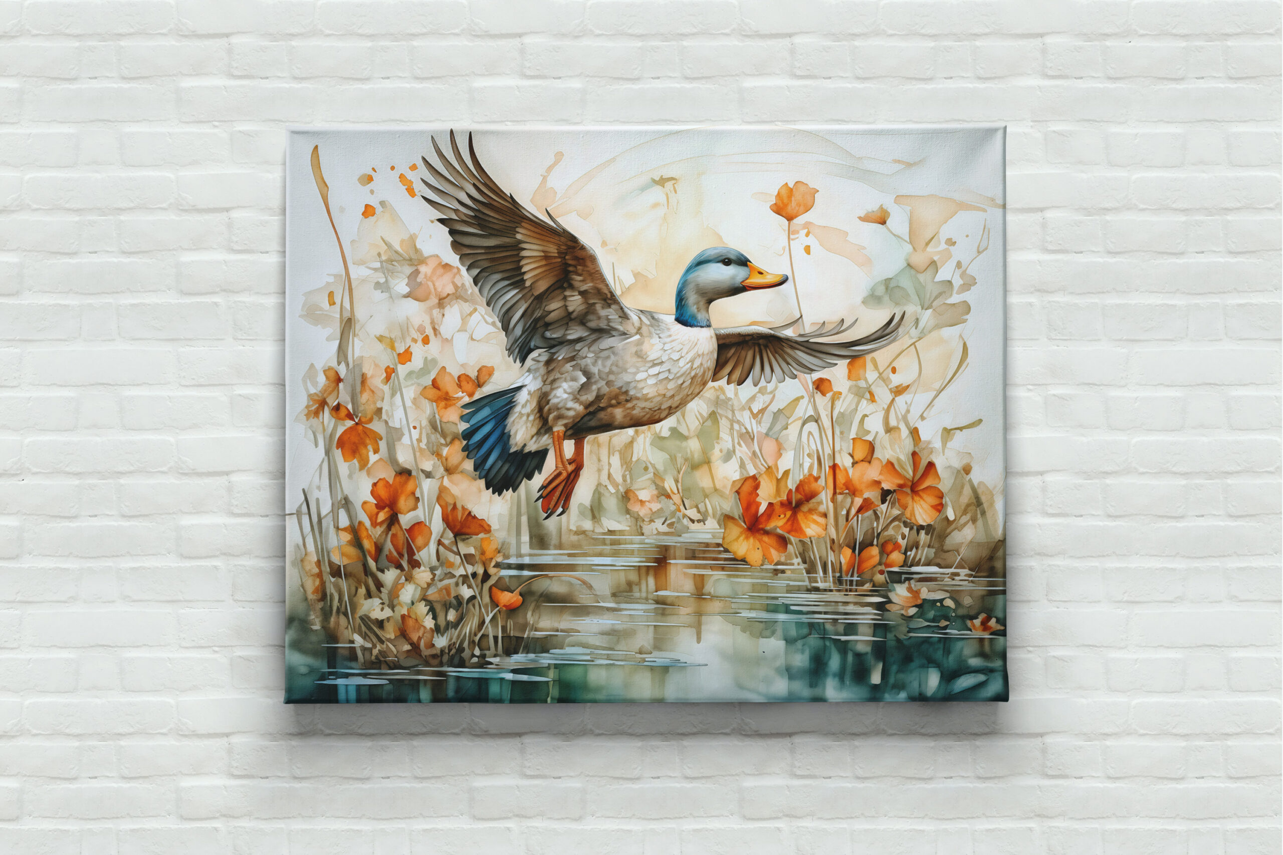 raxxa Canva: Mallard flying above pond with flowers – Image 3