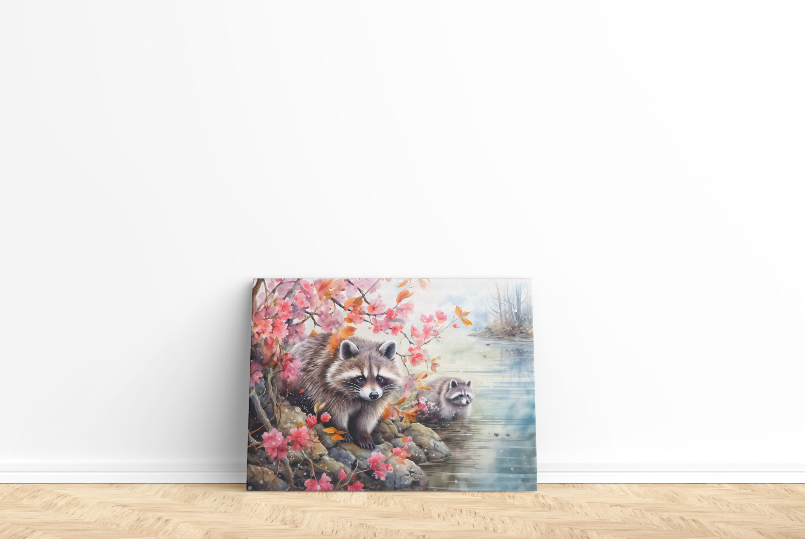 raxxa Canva: Raccoons near autumn pond scene – Image 2