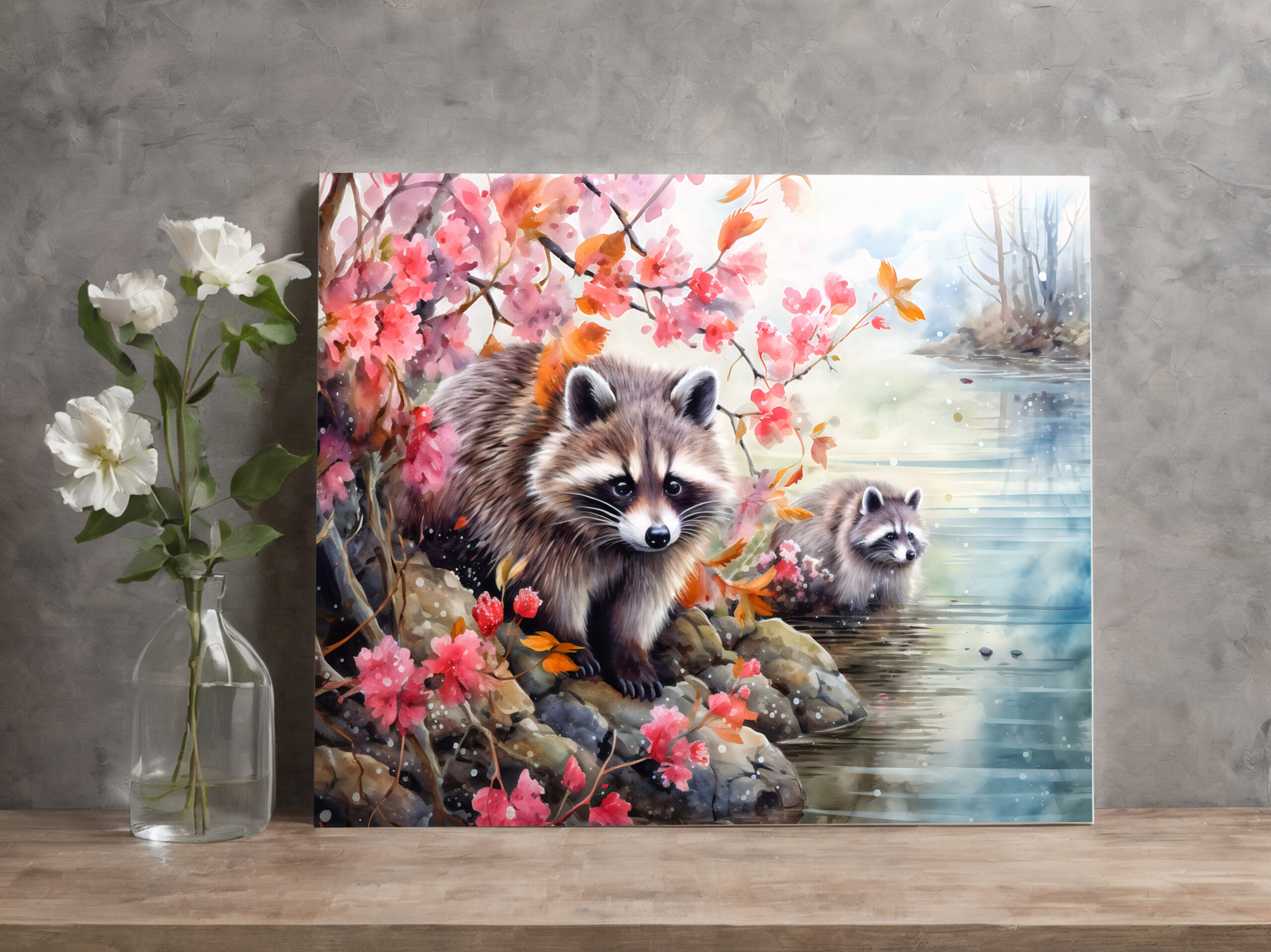 raxxa Canva: Raccoons near autumn pond scene – Image 3