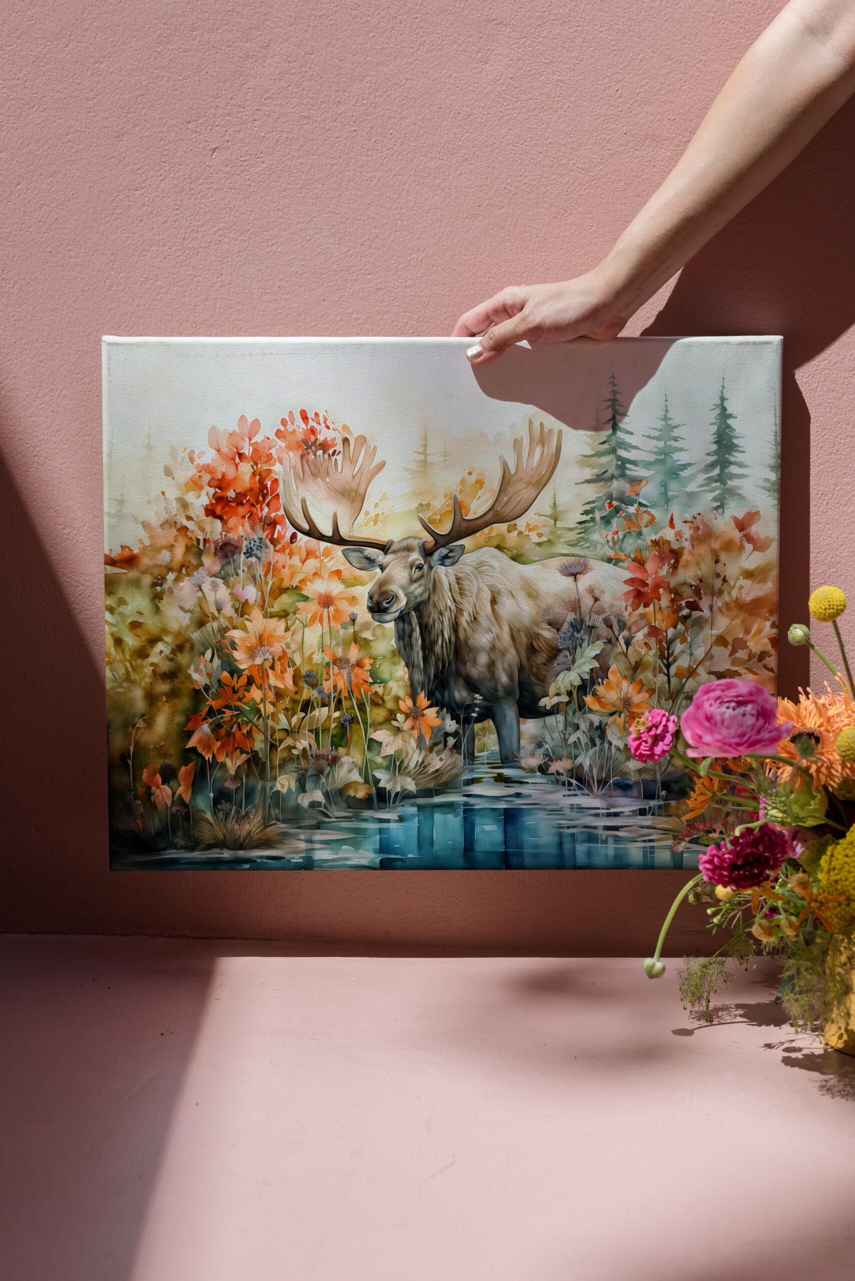 raxxa Canva: Moose standing in pond among plants