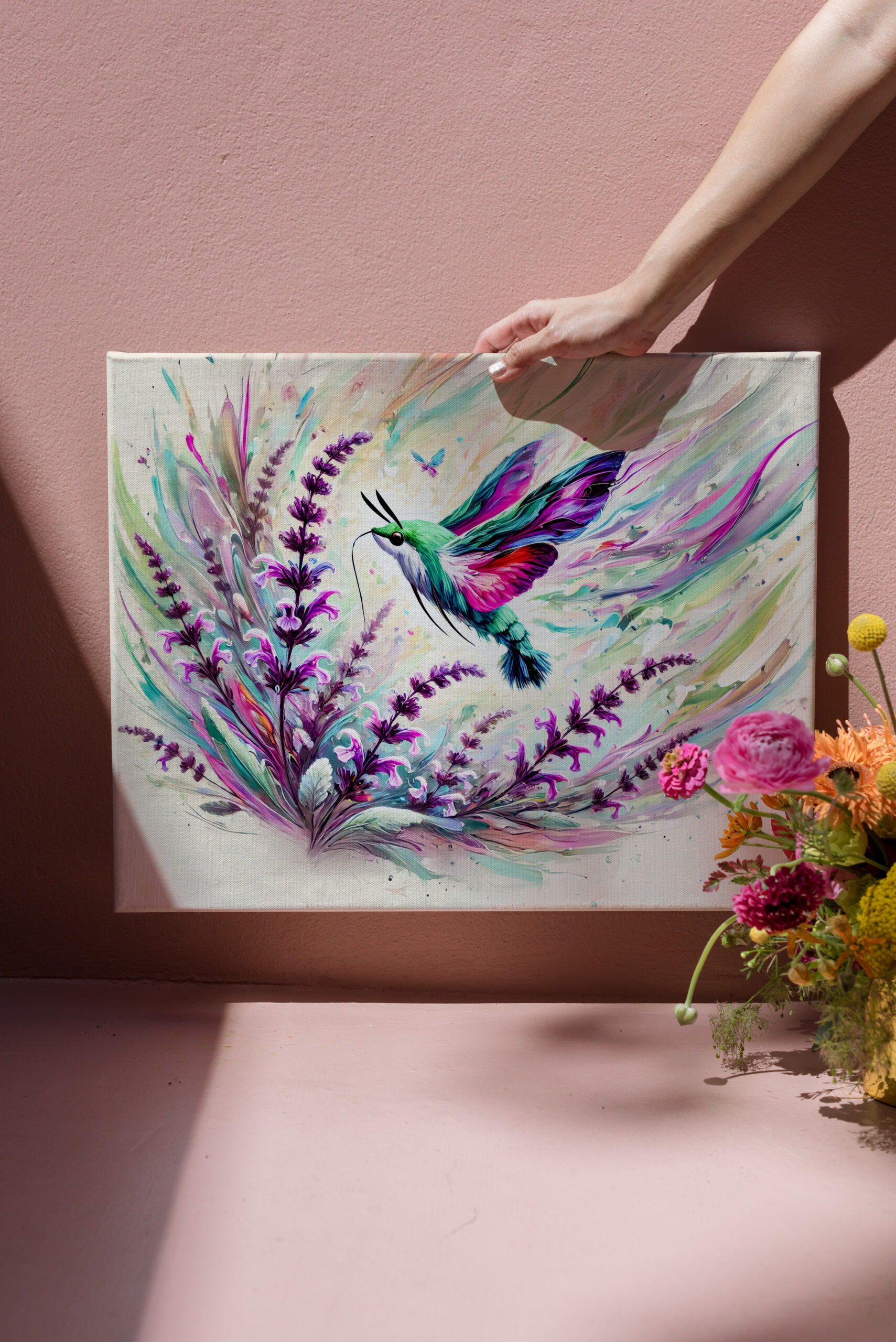 raxxa Canva: Hummingbird Hawk-Moth with Sage in Oil Painting