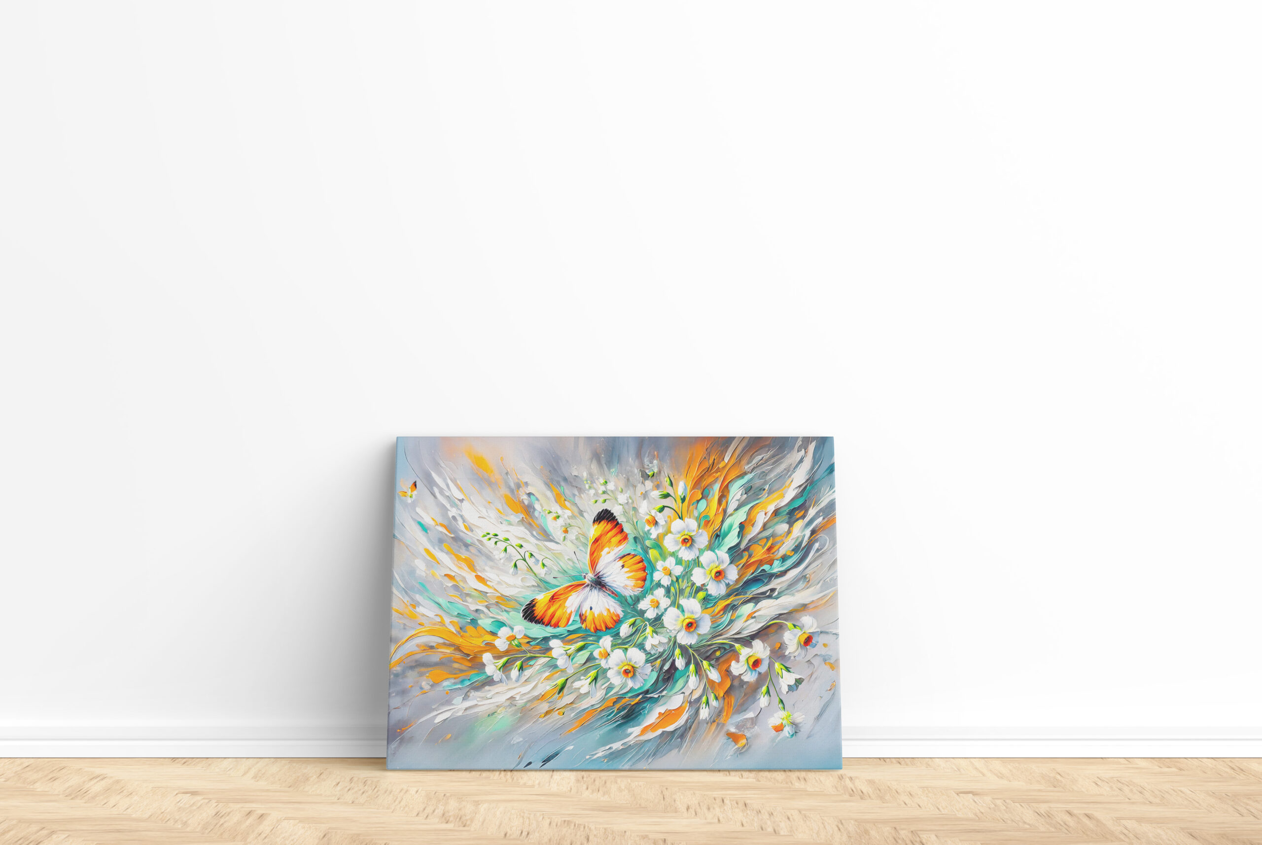 raxxa Canva: Orange Tip Butterfly with Daffodils in Oil Painting - Imagen 2