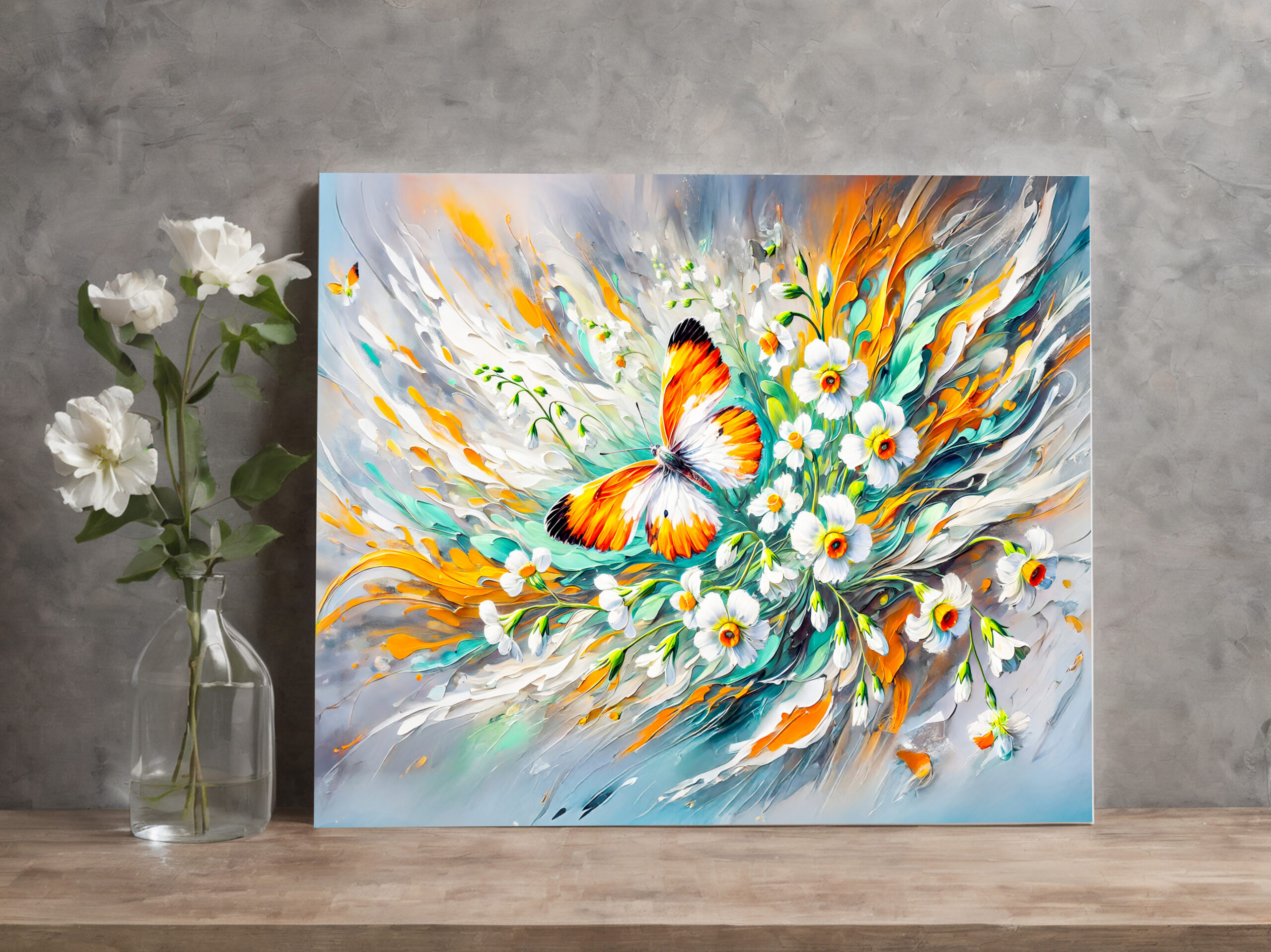 raxxa Canva: Orange Tip Butterfly with Daffodils in Oil Painting - Imagen 3