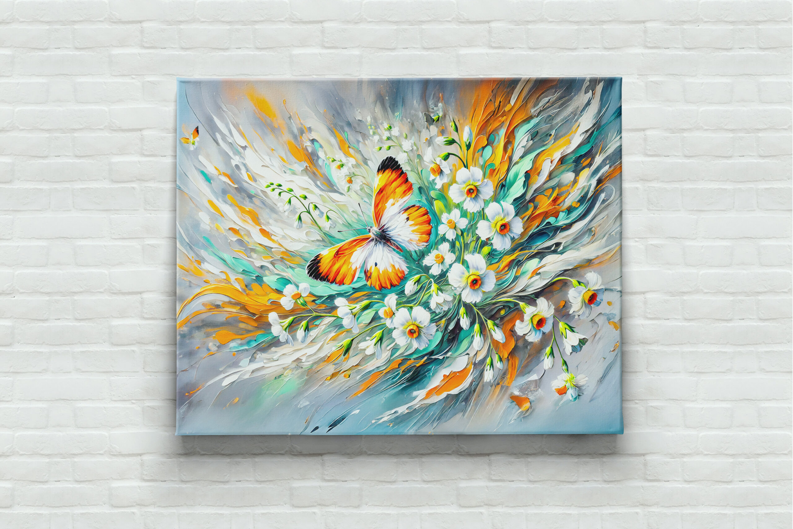 raxxa Canva: Orange Tip Butterfly with Daffodils in Oil Painting