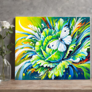 raxxa Canva: Cabbage White Butterfly on Cabbage in Oil Painting