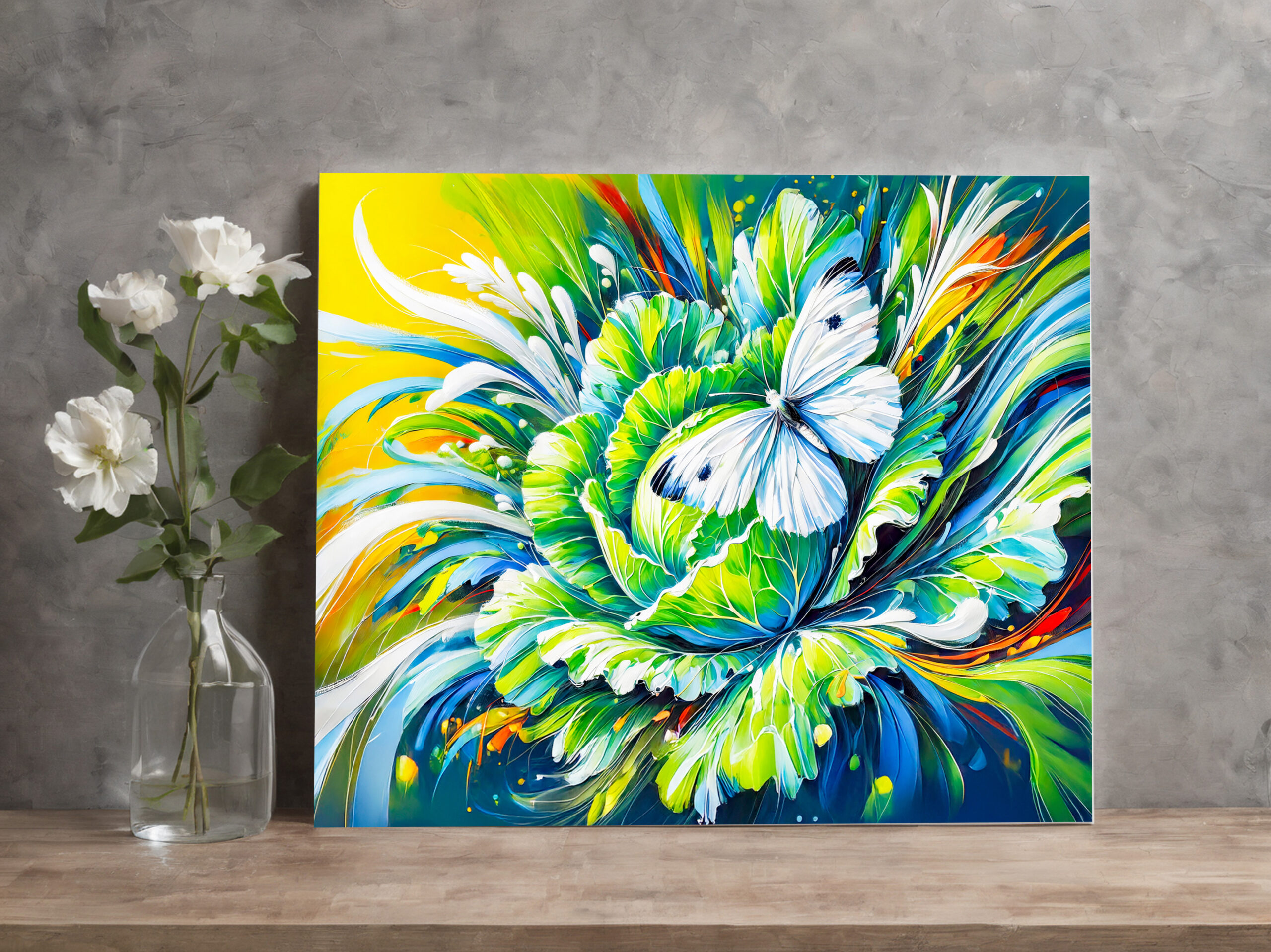 raxxa Canva: Cabbage White Butterfly on Cabbage in Oil Painting