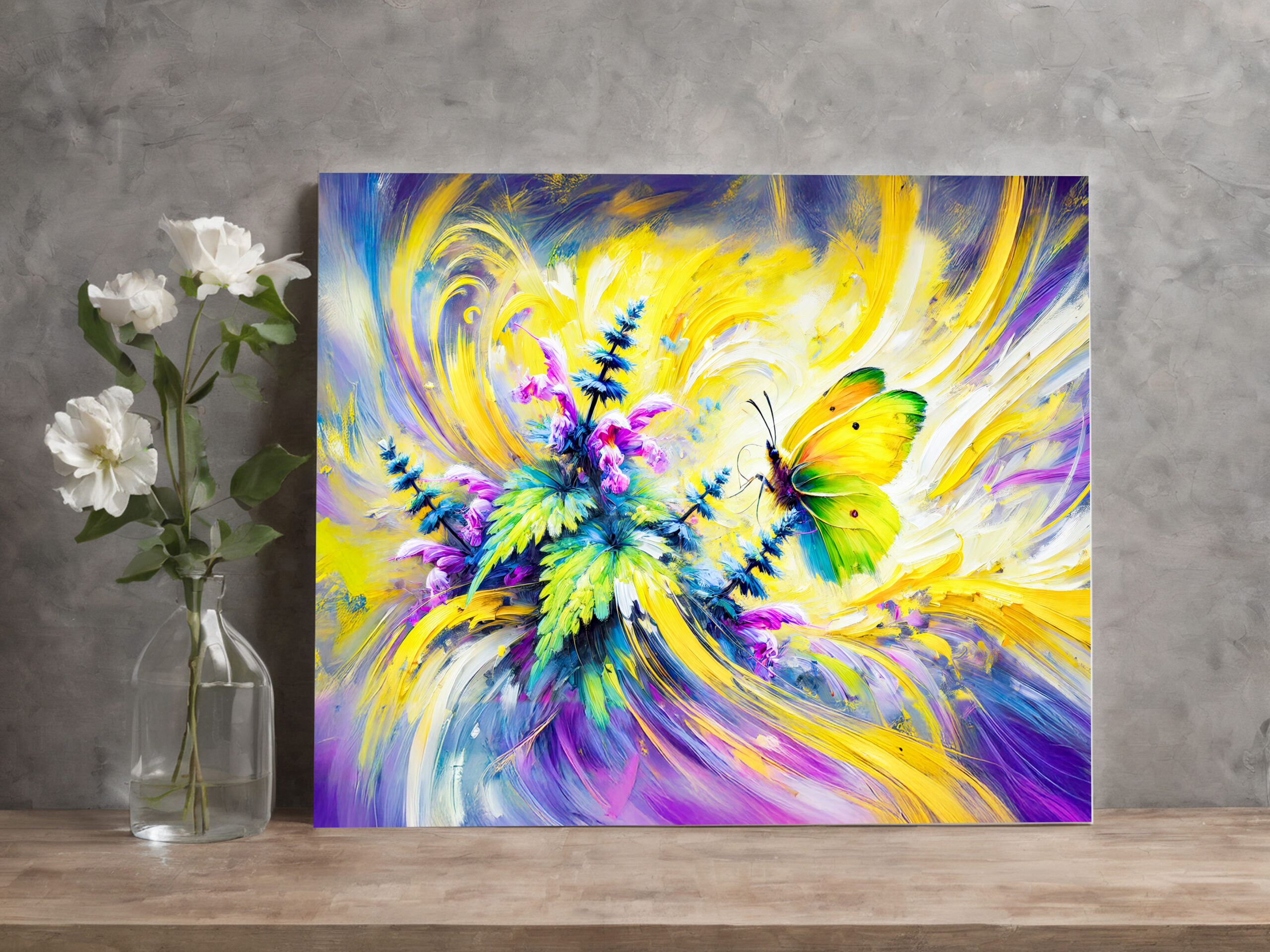 raxxa Canva: Brimstone Butterfly with Dead Nettle Flowers in Oil Painting - immagine 2