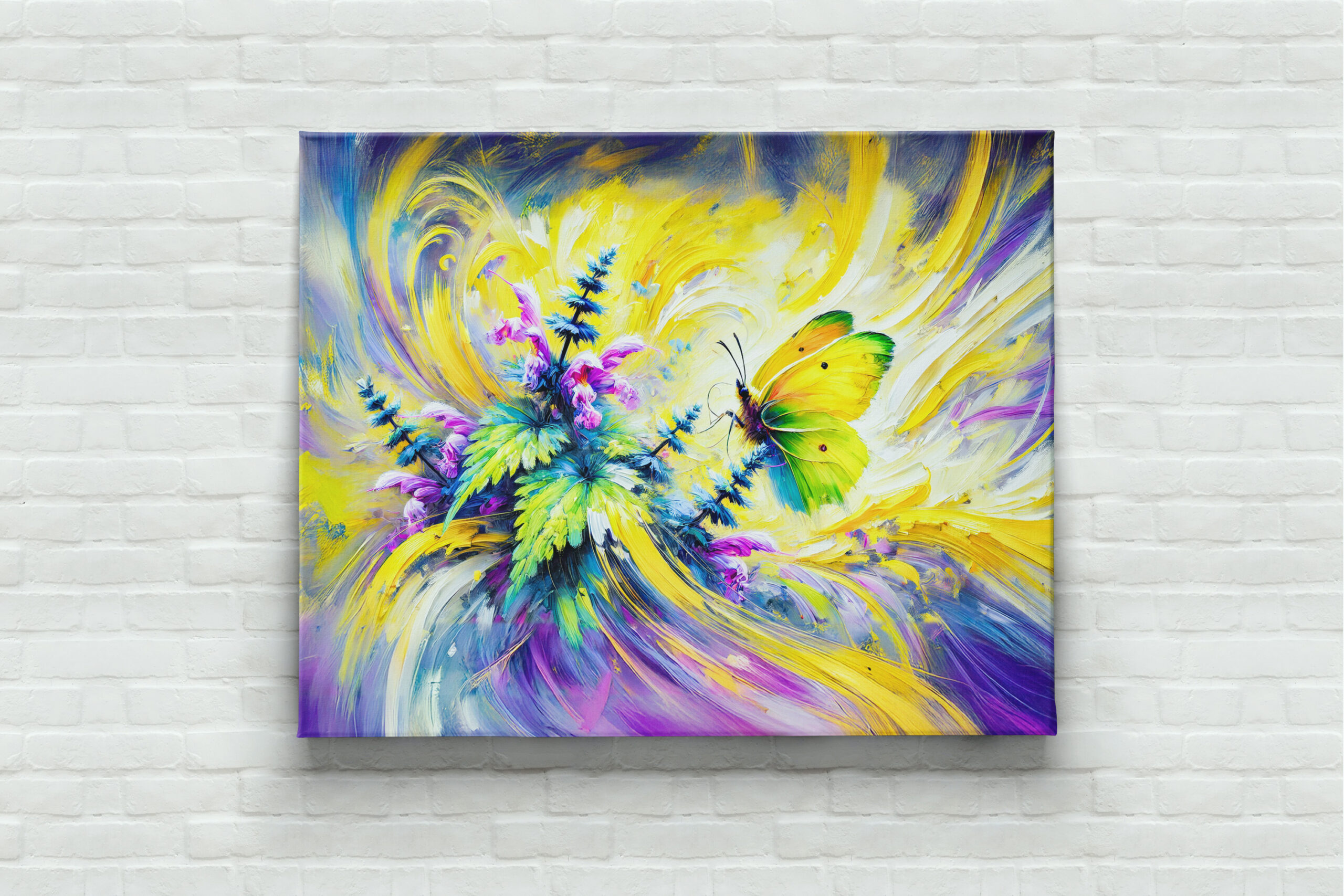 raxxa Canva: Brimstone Butterfly with Dead Nettle Flowers in Oil Painting - immagine 3