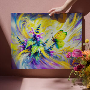 raxxa Canva: Brimstone Butterfly with Dead Nettle Flowers in Oil Painting