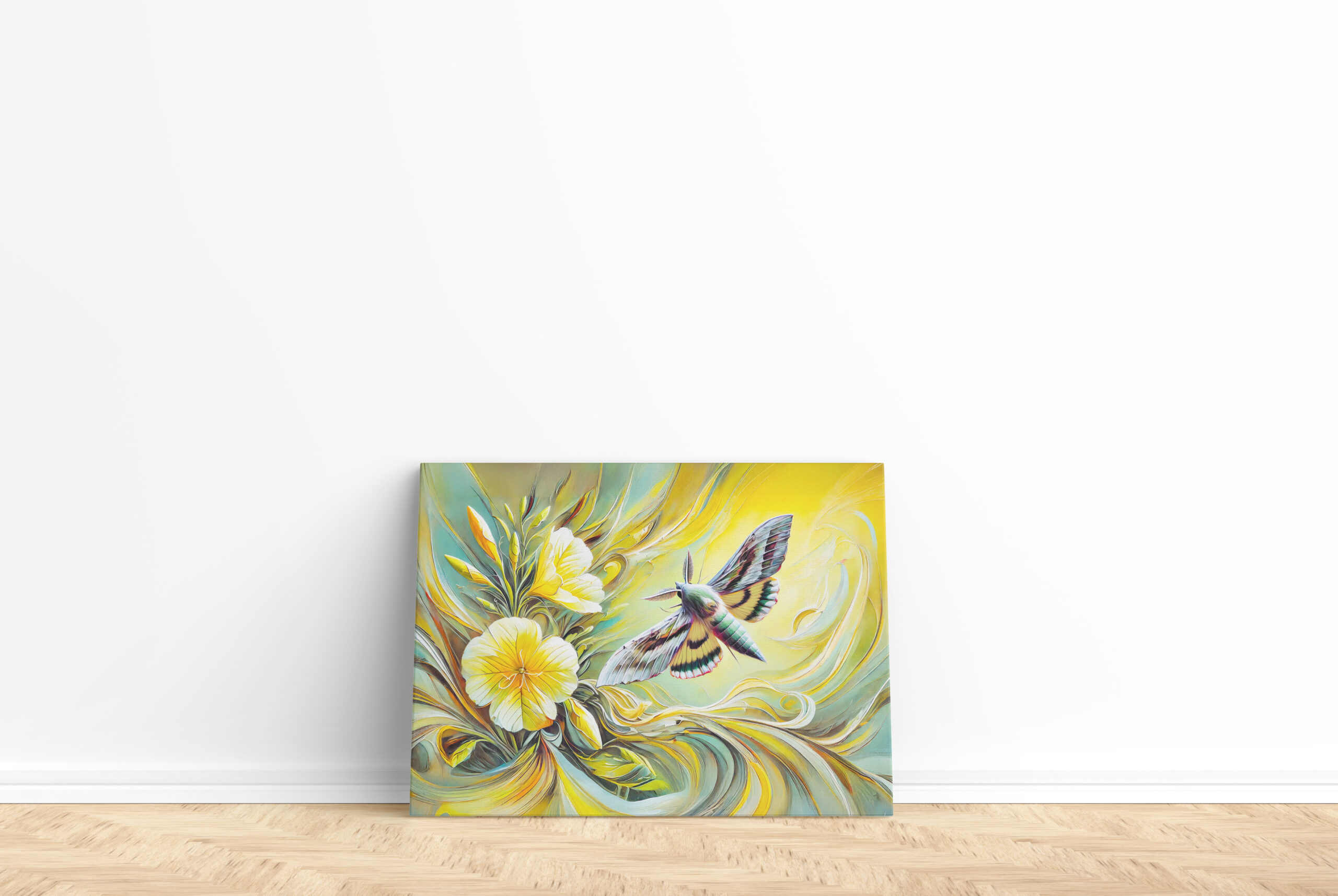 raxxa Canva: Silver Y Moth with Evening Primrose in Oil Painting - immagine 2