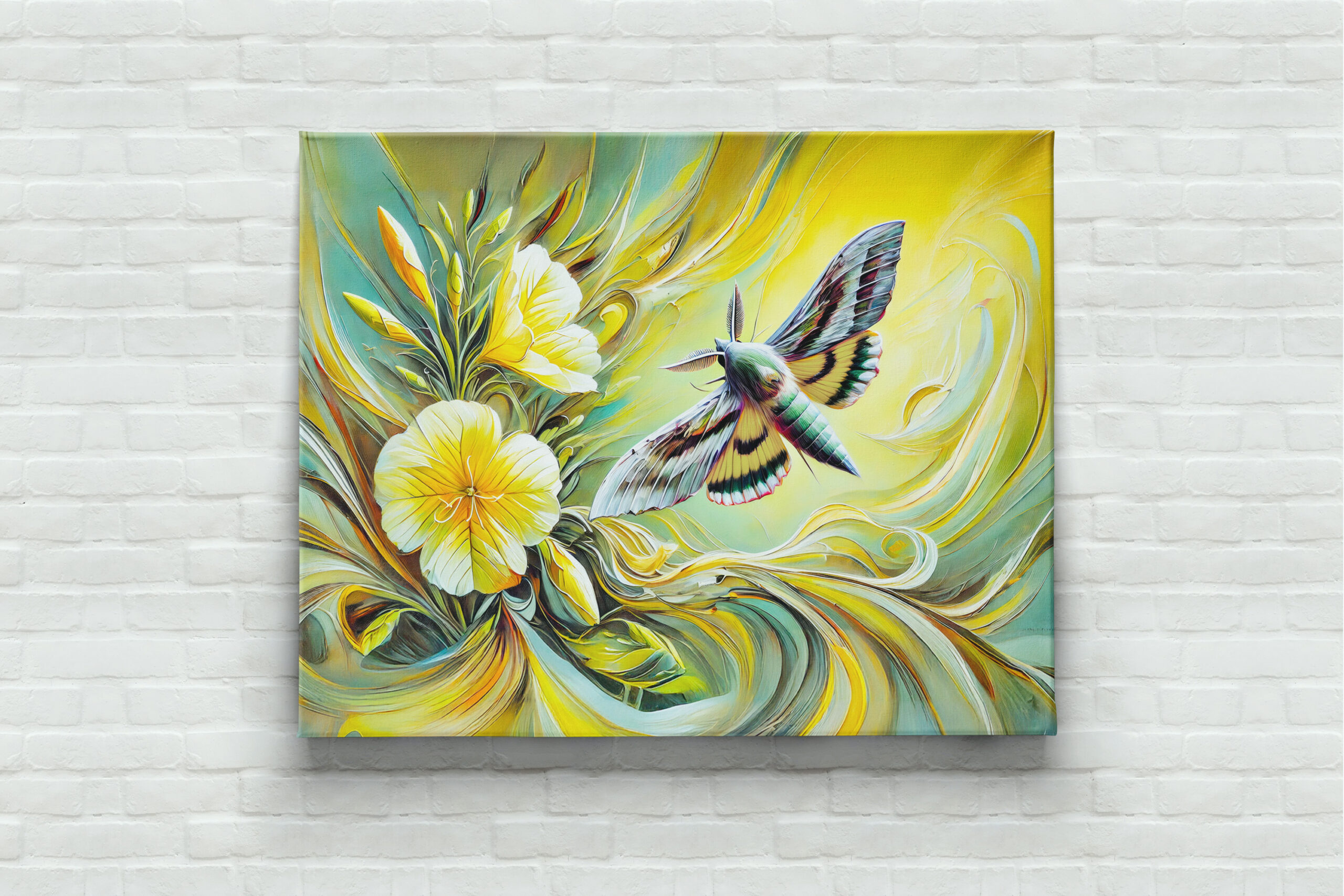 raxxa Canva: Silver Y Moth with Evening Primrose in Oil Painting - immagine 3