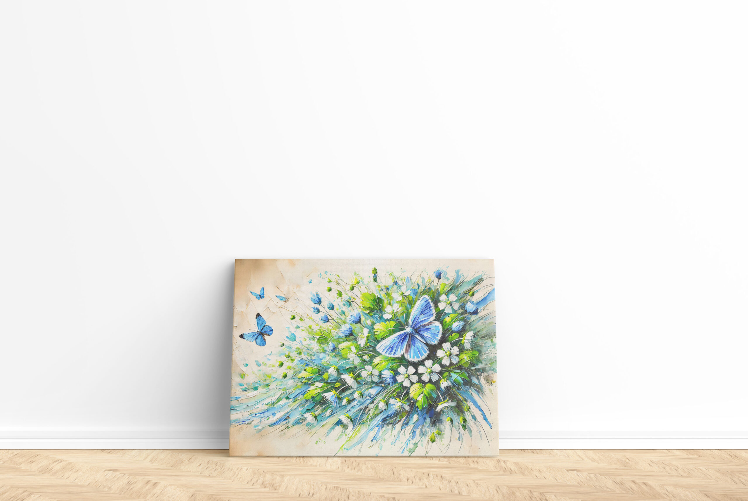 raxxa Canva: Blue Butterfly with Forget-Me-Not Flowers in Oil Painting – Image 2