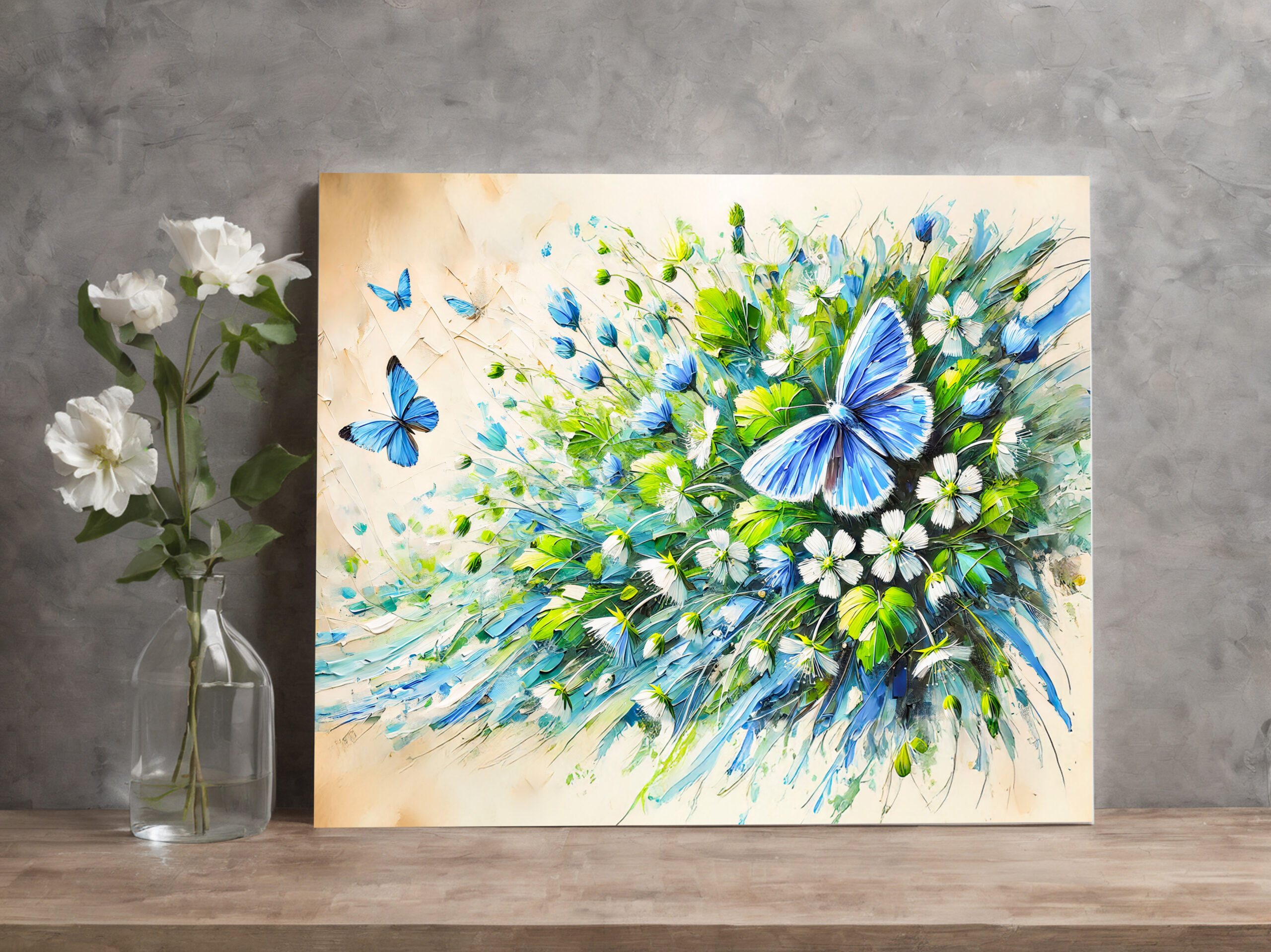 raxxa Canva: Blue Butterfly with Forget-Me-Not Flowers in Oil Painting – Image 3