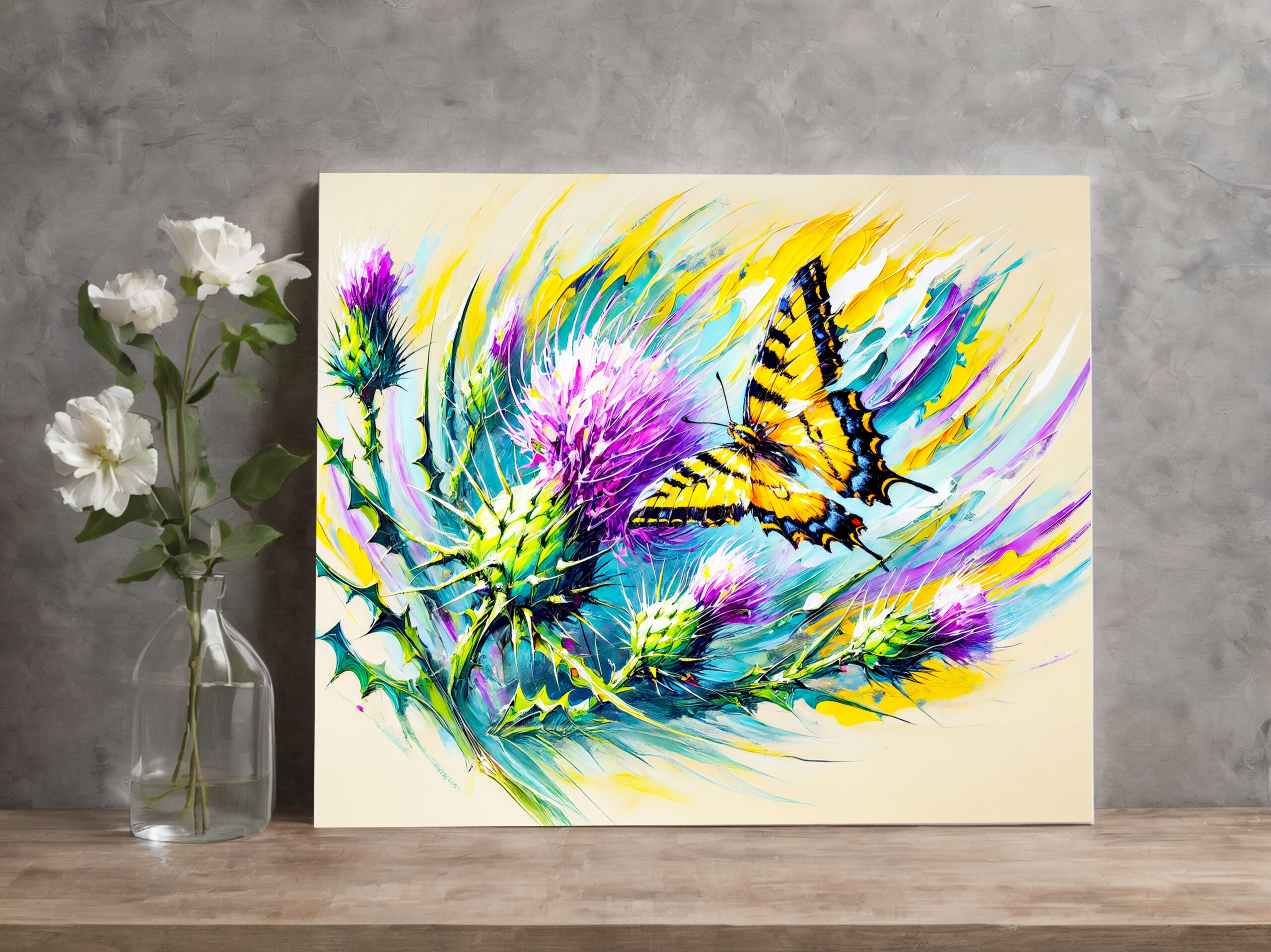 raxxa Canva: Swallowtail Butterfly with Thistles in Oil Painting – Bild 2