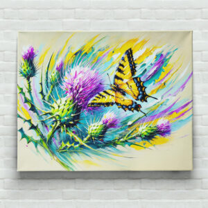 raxxa Canva: Swallowtail Butterfly with Thistles in Oil Painting