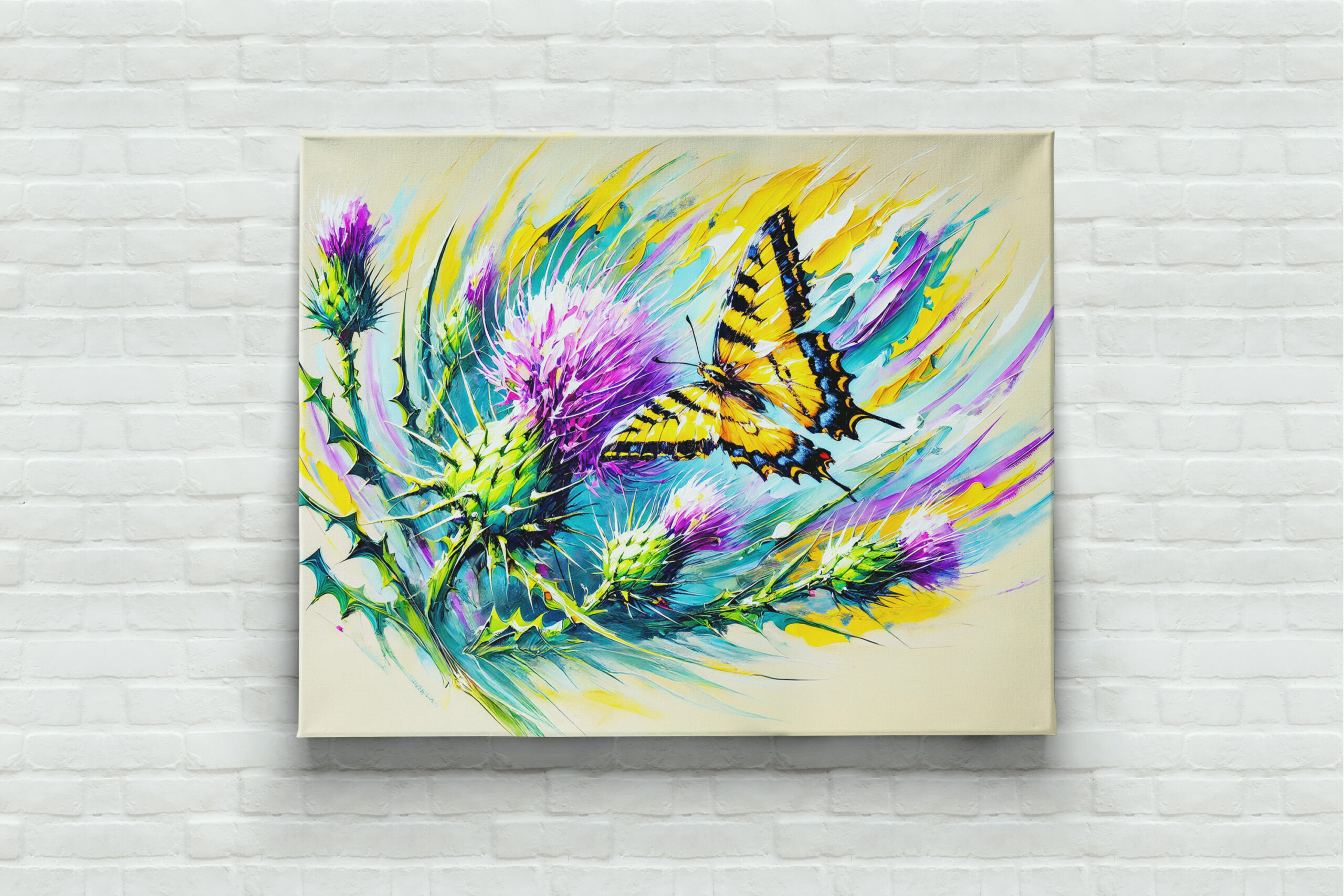 raxxa Canva: Swallowtail Butterfly with Thistles in Oil Painting