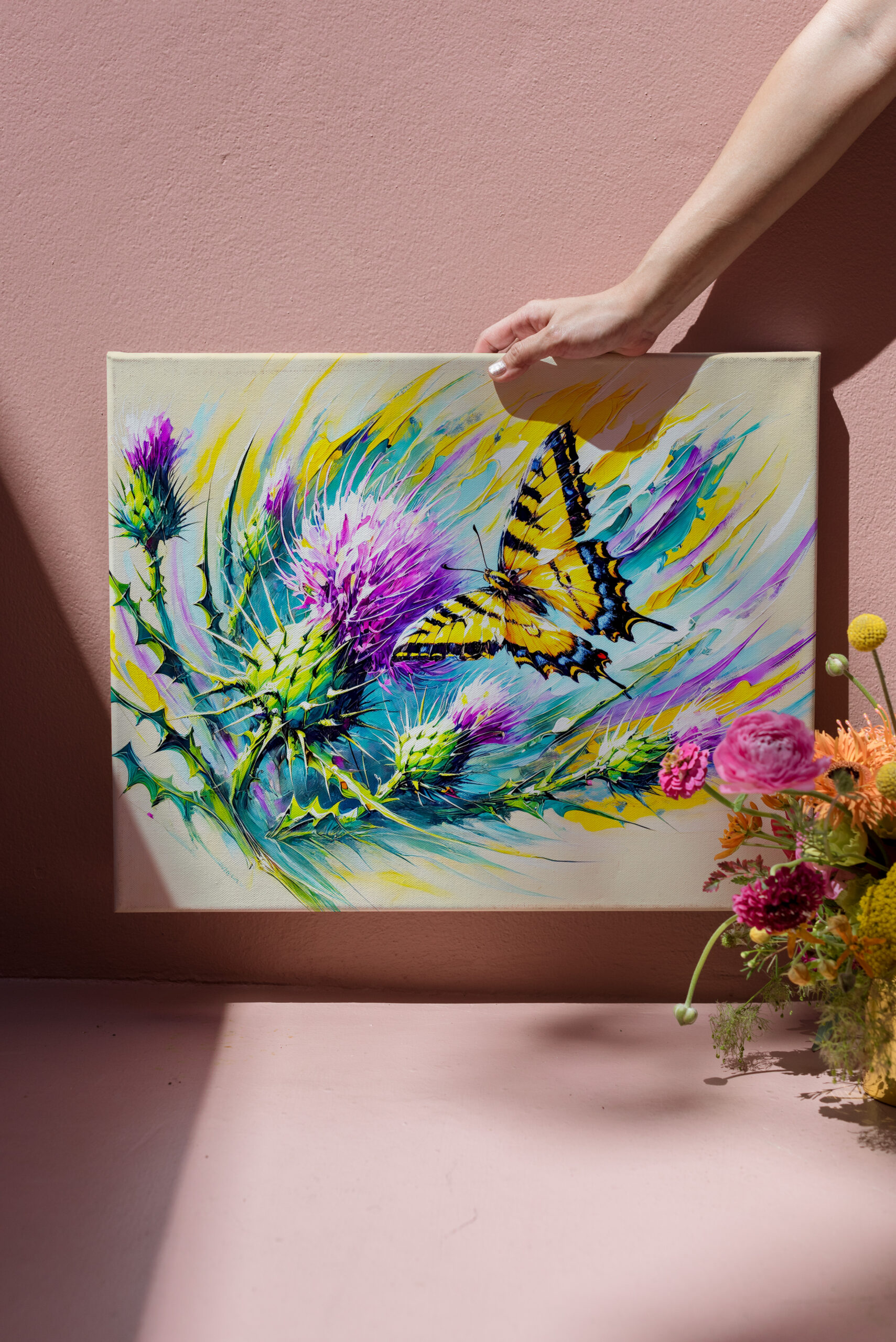 raxxa Canva: Swallowtail Butterfly with Thistles in Oil Painting – Bild 3