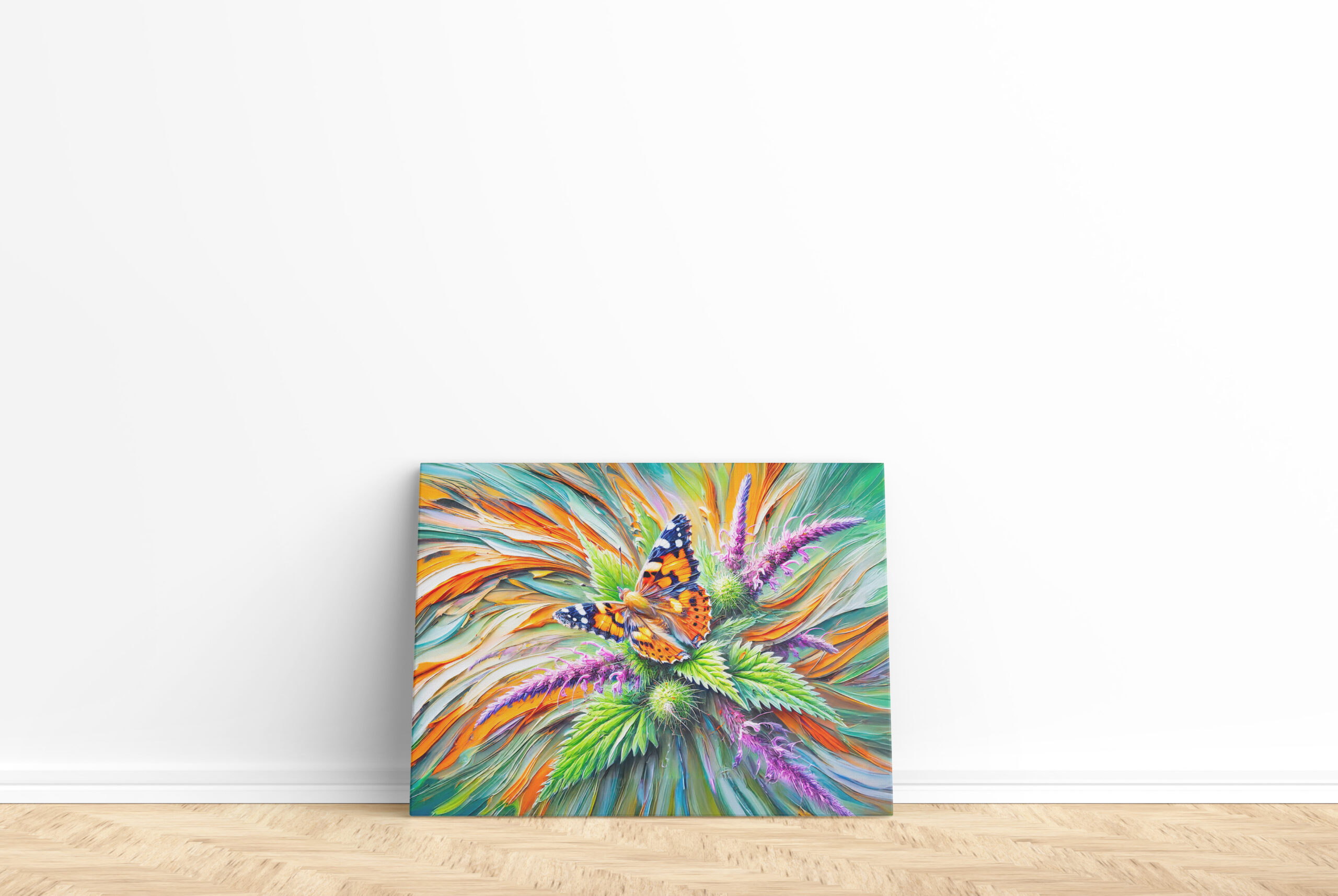 raxxa Canva: Painted Lady Butterfly on Nettles in Oil Painting – Bild 2