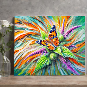 raxxa Canva: Painted Lady Butterfly on Nettles in Oil Painting