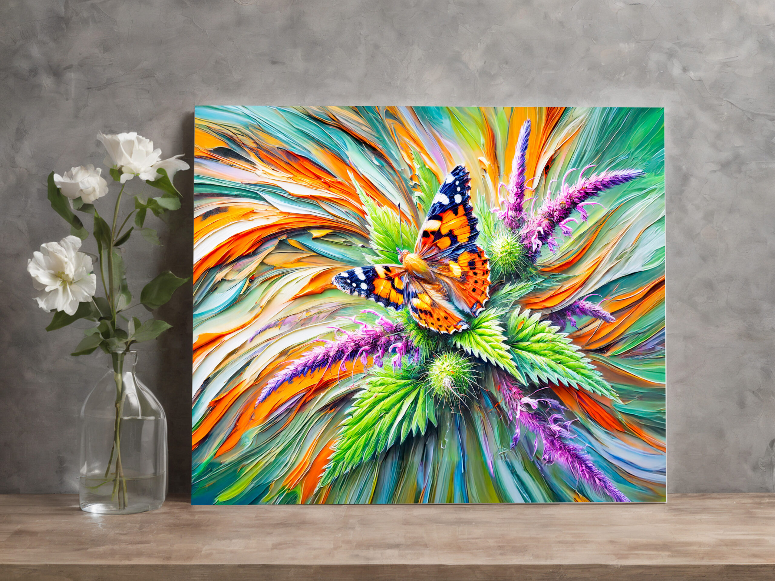 raxxa Canva: Painted Lady Butterfly on Nettles in Oil Painting
