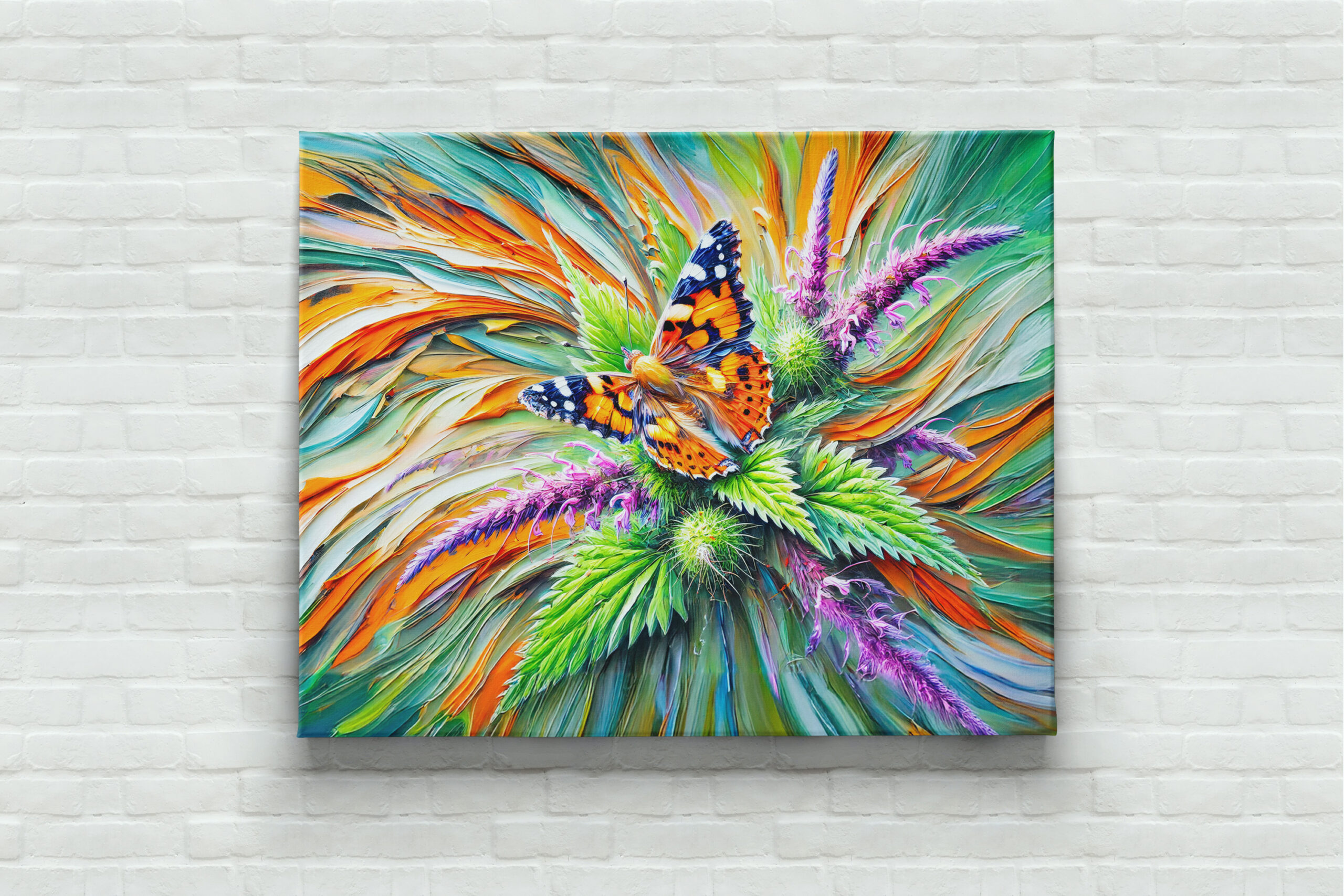 raxxa Canva: Painted Lady Butterfly on Nettles in Oil Painting – Bild 3