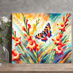 raxxa Canva: Small Tortoiseshell Butterfly with Gladiolus in Oil Painting