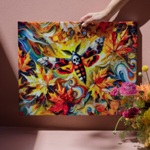 raxxa Canva: Deaths-head Hawk-Moth with Autumn Leaves in Oil Painting