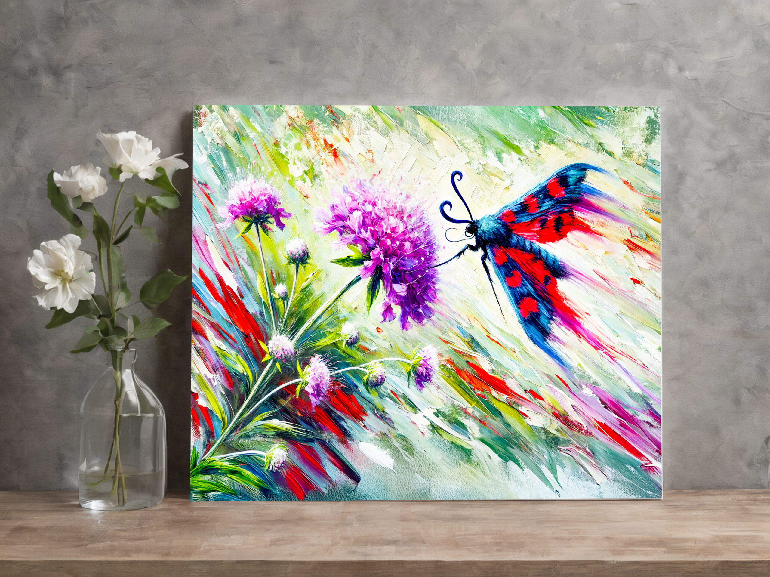 raxxa Canva: Six-Spot Burnet Moth on Scabious in Oil Painting - Imagen 2
