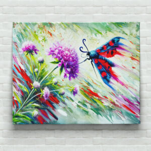 raxxa Canva: Six-Spot Burnet Moth on Scabious in Oil Painting