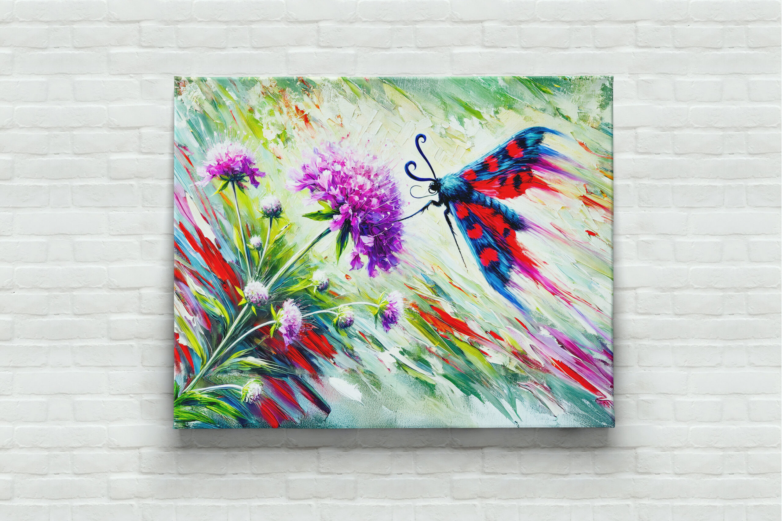 raxxa Canva: Six-Spot Burnet Moth on Scabious in Oil Painting
