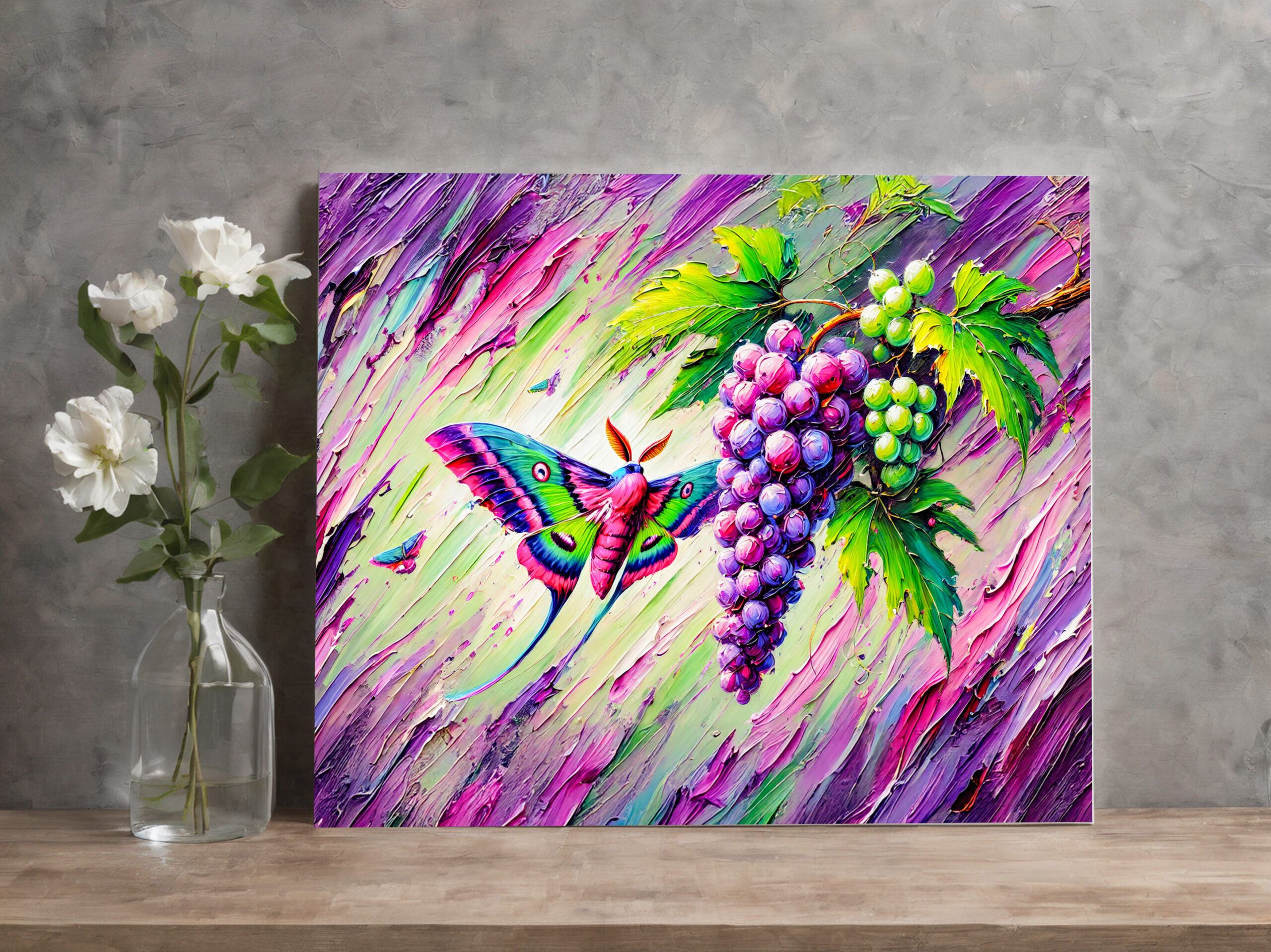 raxxa Canva: Wine Hawk-Moth Among Grapes in Oil Paintings - Imagen 2