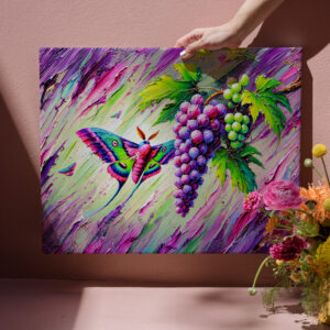 raxxa Canva: Wine Hawk-Moth Among Grapes in Oil Paintings