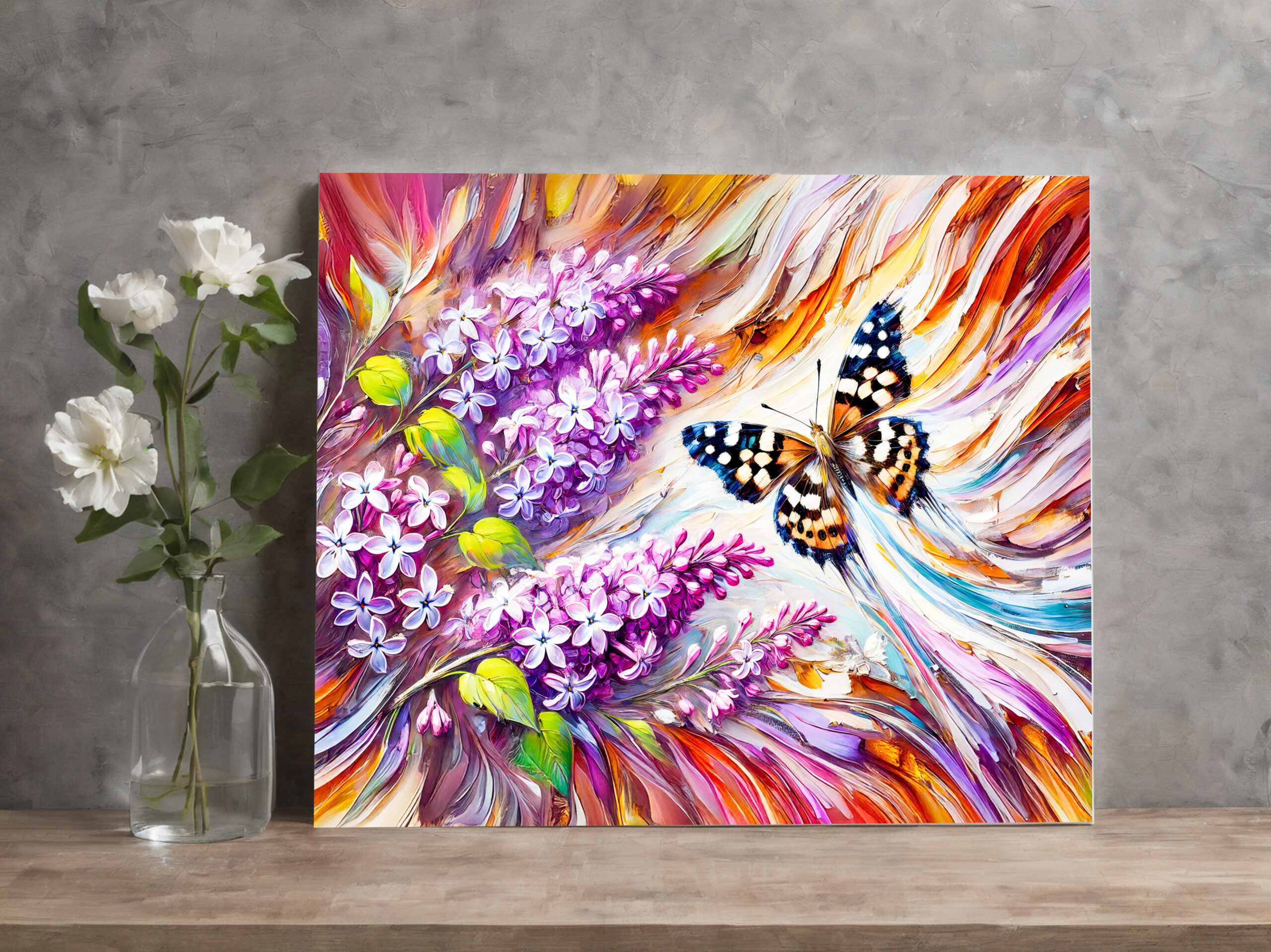 raxxa Canva: Speckled Wood Butterfly with Lilac in Oil Painting - immagine 2