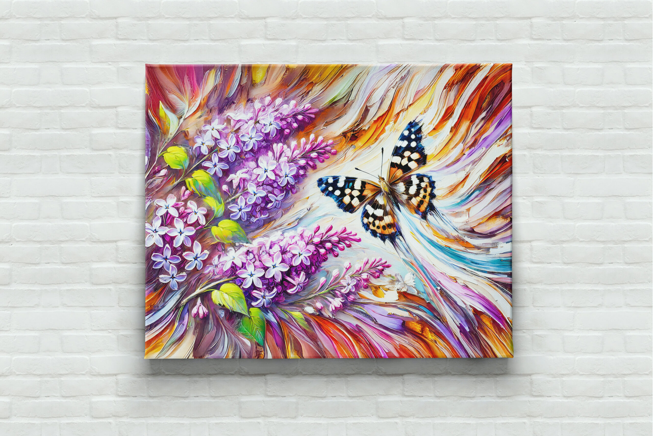 raxxa Canva: Speckled Wood Butterfly with Lilac in Oil Painting - immagine 3