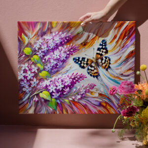 raxxa Canva: Speckled Wood Butterfly with Lilac in Oil Painting