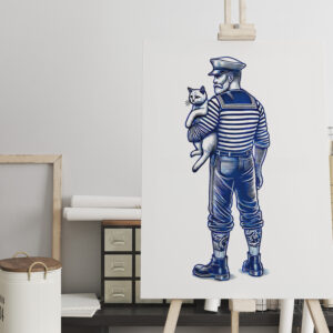 raxxa Canva: Vintage Illustration of a Sailor Holding a Cat