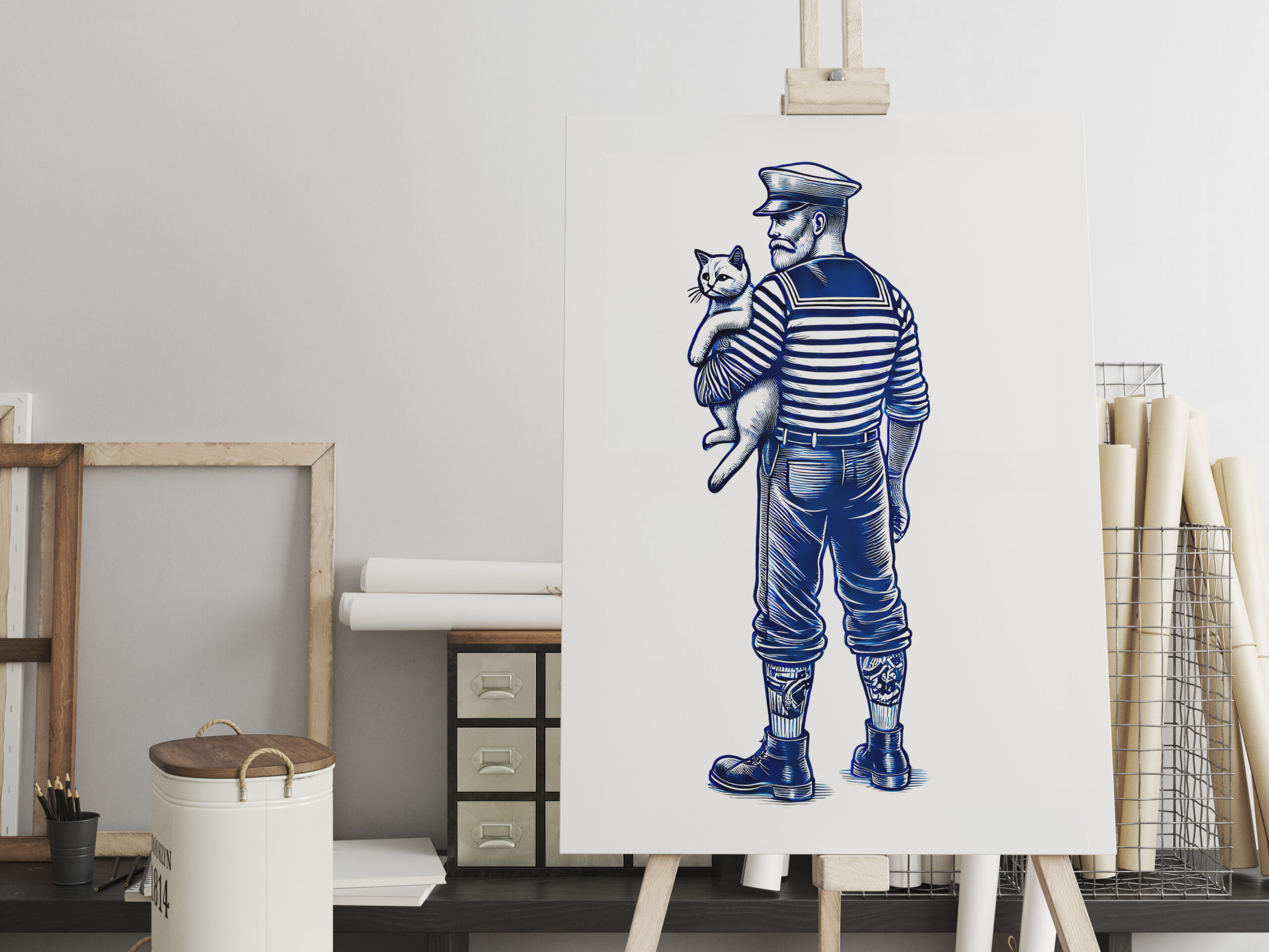 raxxa Canva: Vintage Illustration of a Sailor Holding a Cat
