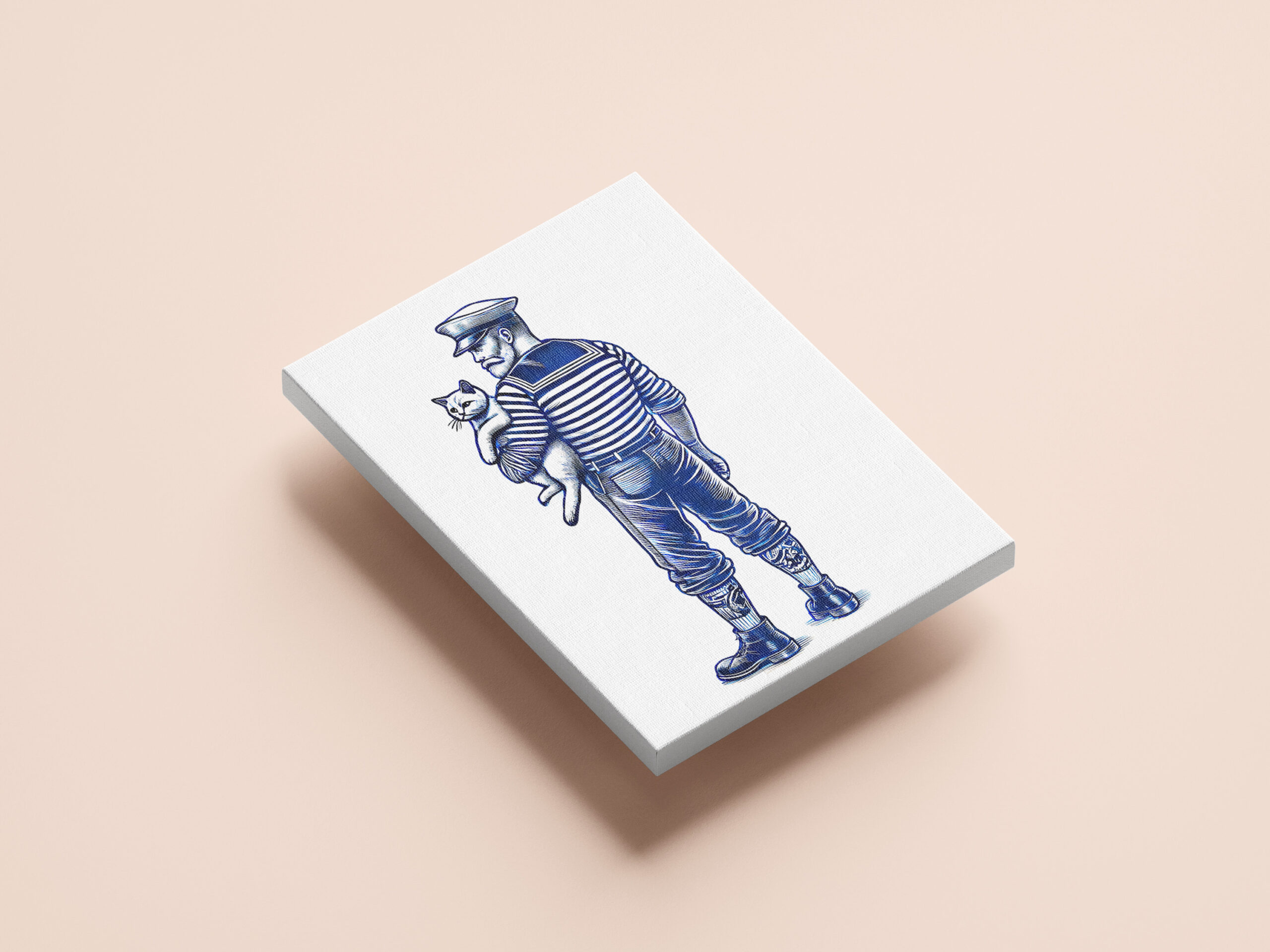 raxxa Canva: Vintage Illustration of a Sailor Holding a Cat - immagine 2