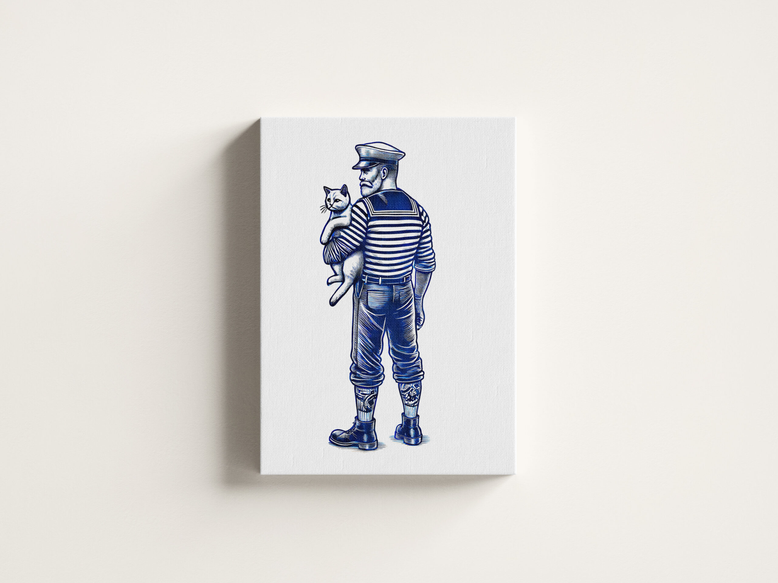 raxxa Canva: Vintage Illustration of a Sailor Holding a Cat - immagine 3