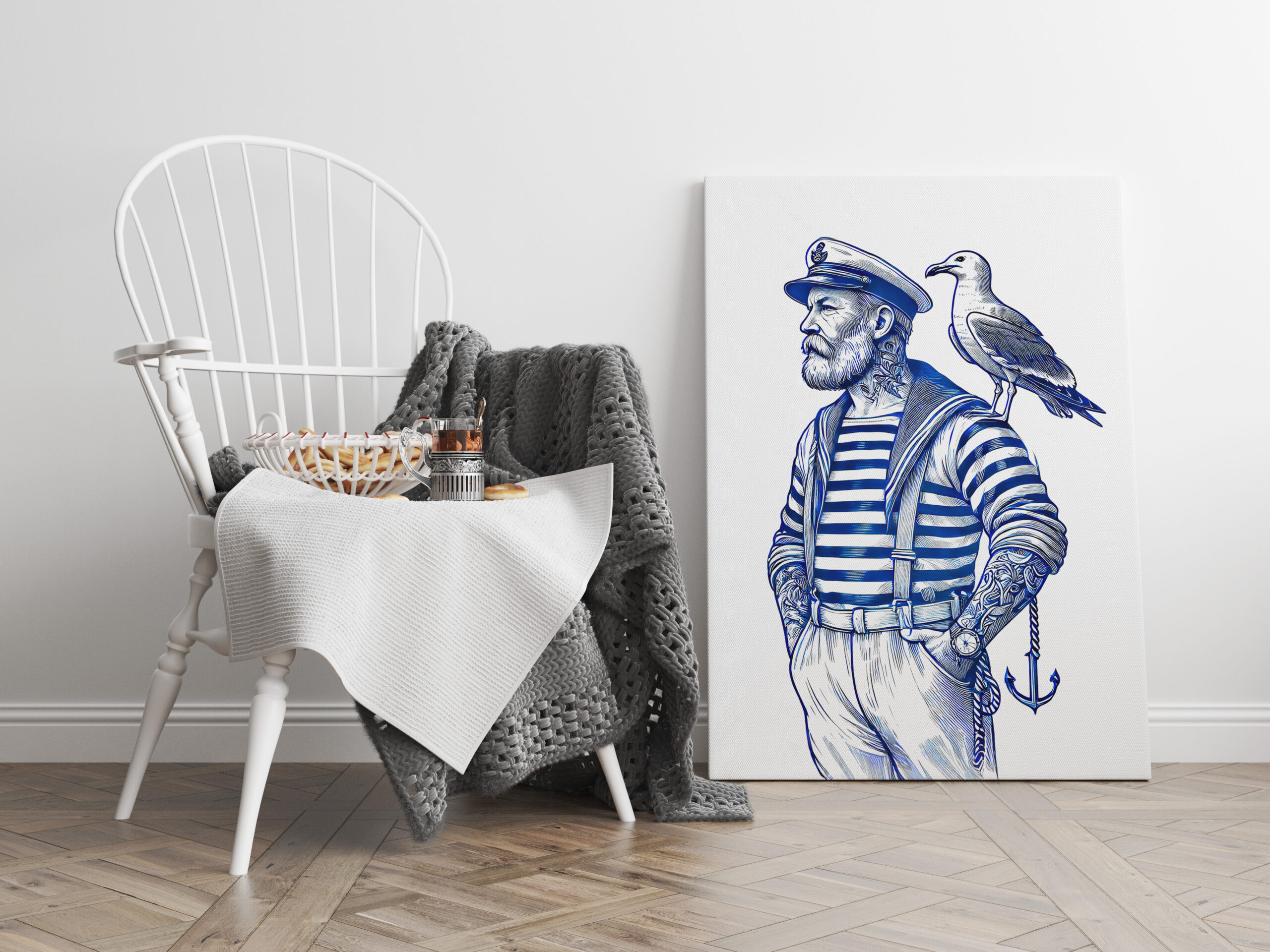 raxxa Canva: Vintage Illustration of a Sailor with a Seagull on His Shoulder